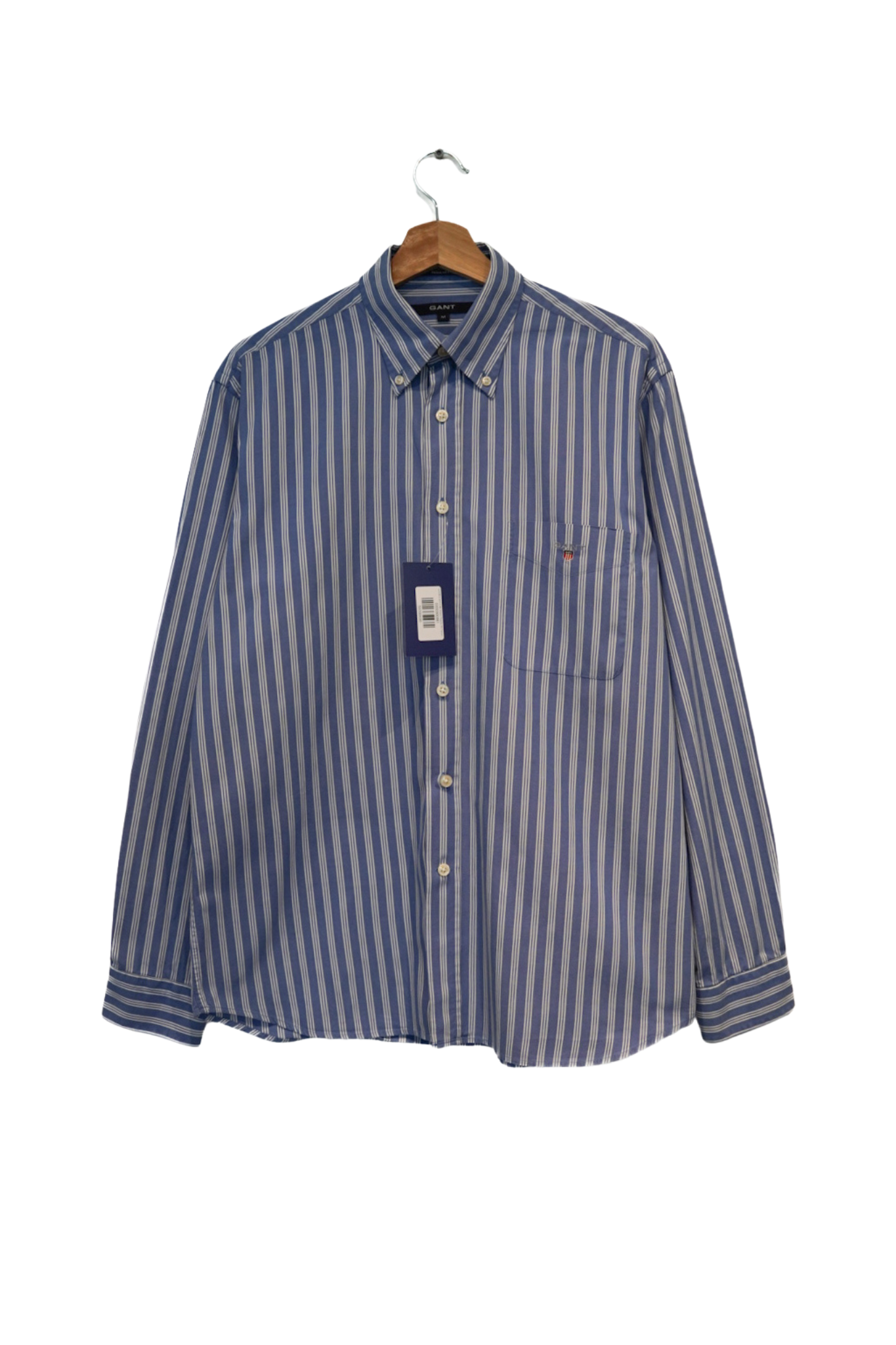 Gant Blue and White Striped Regular Fit Pinpoint Oxford Cotton Shirt