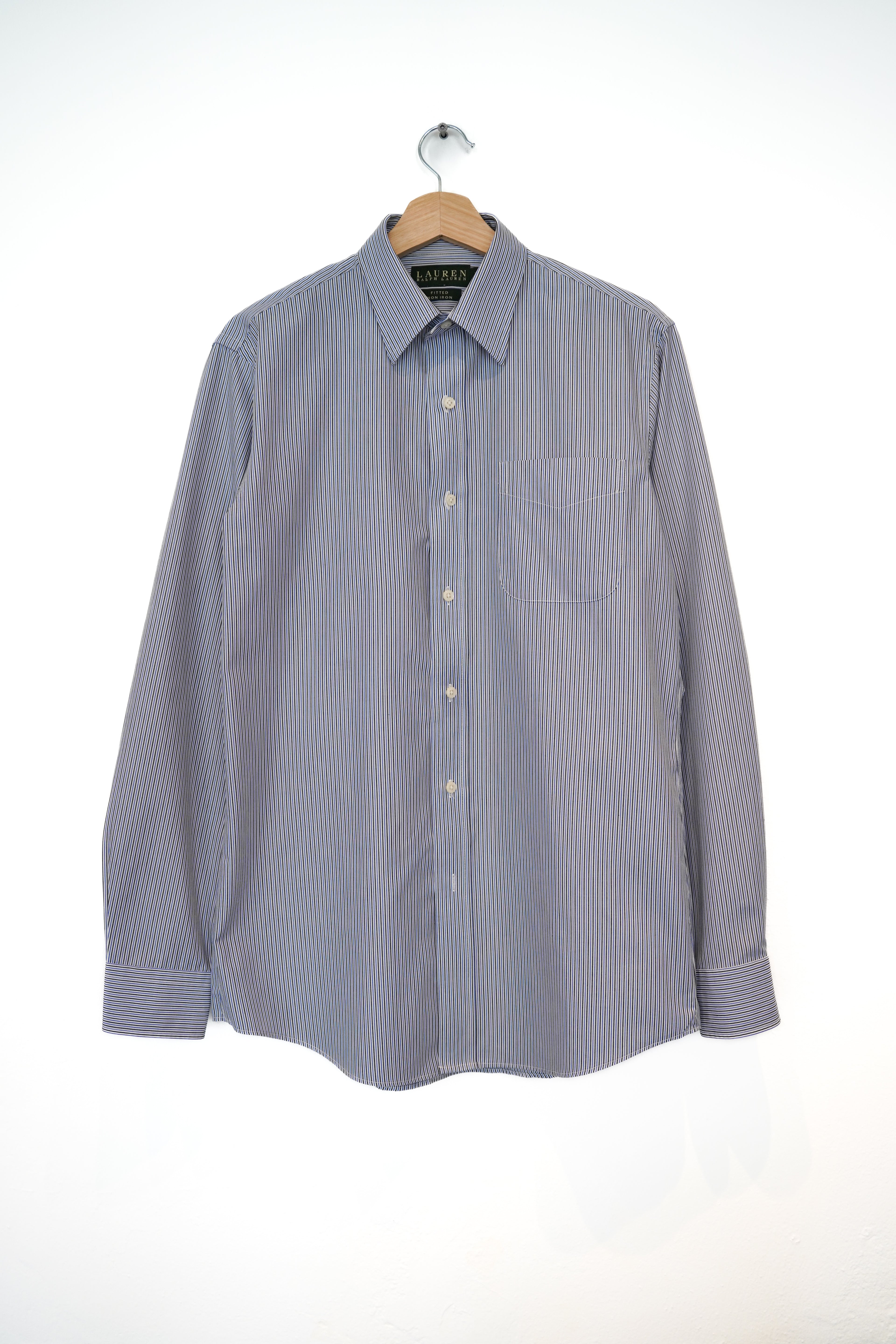 Ralph Lauren White, Blue and Brown Striped Fitted Non-Iron Cotton Shirt