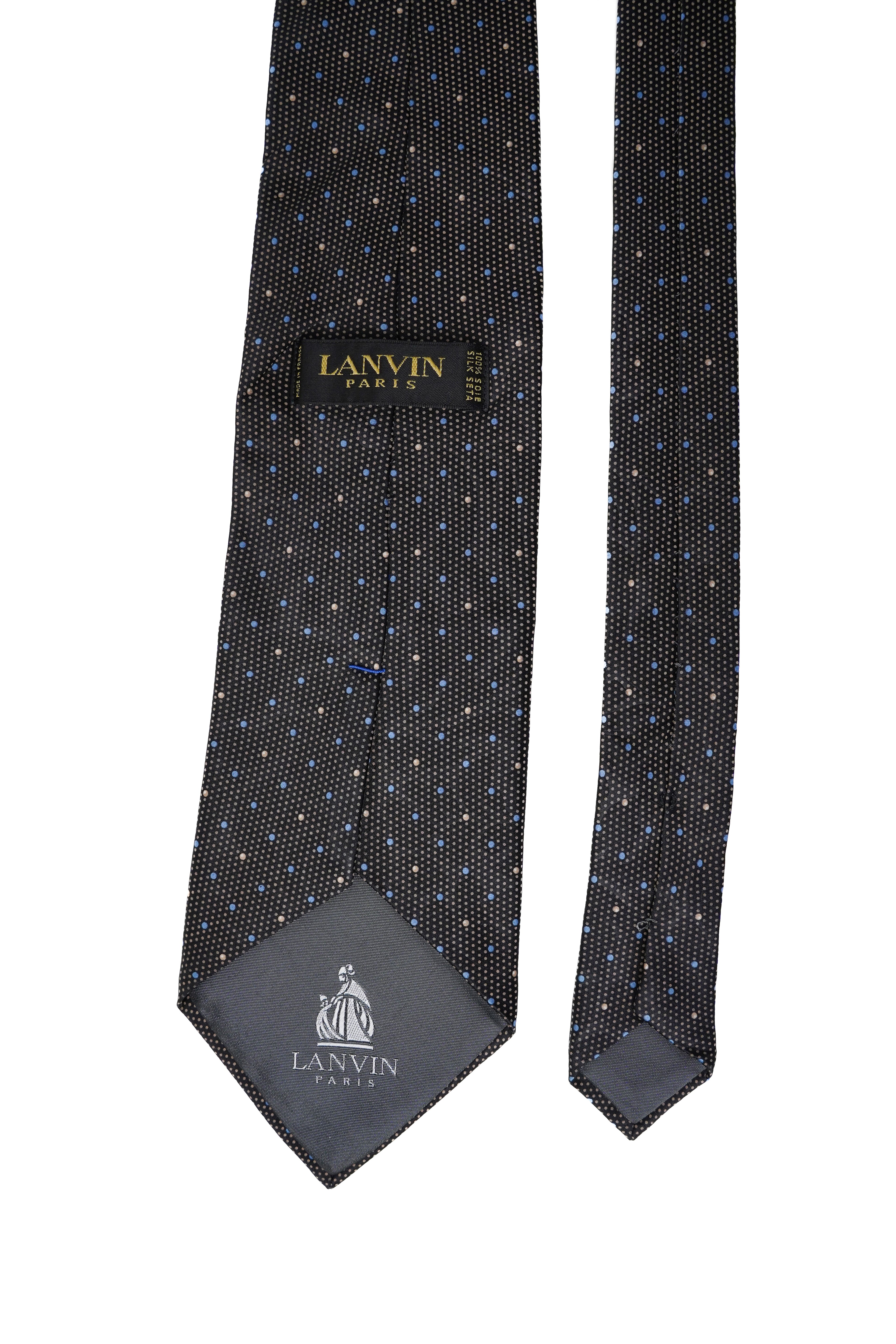 Lanvin Paris Dunkel gepunktete Seidenkrawatte