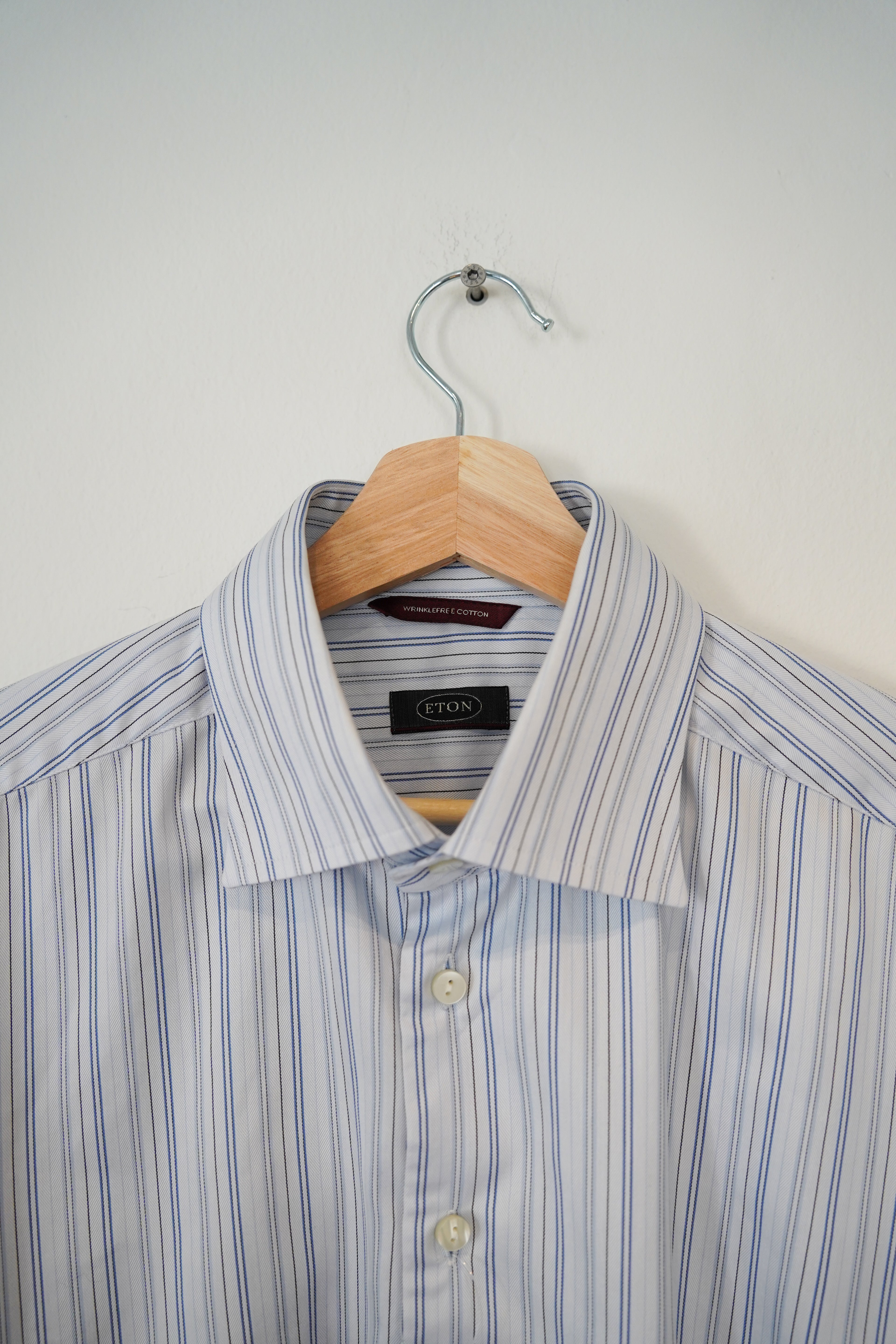 Eton White and Blue Striped Wiinkelfree Cotton Shirt