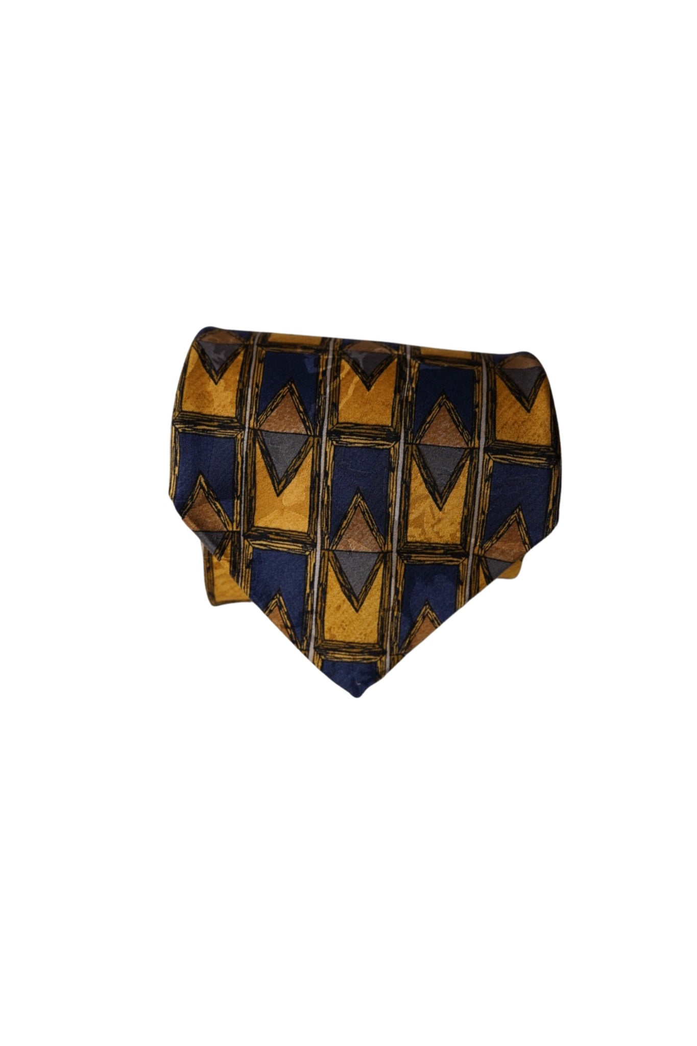 Carlo Ricci Vintage Yellow and Navy Silk Tie