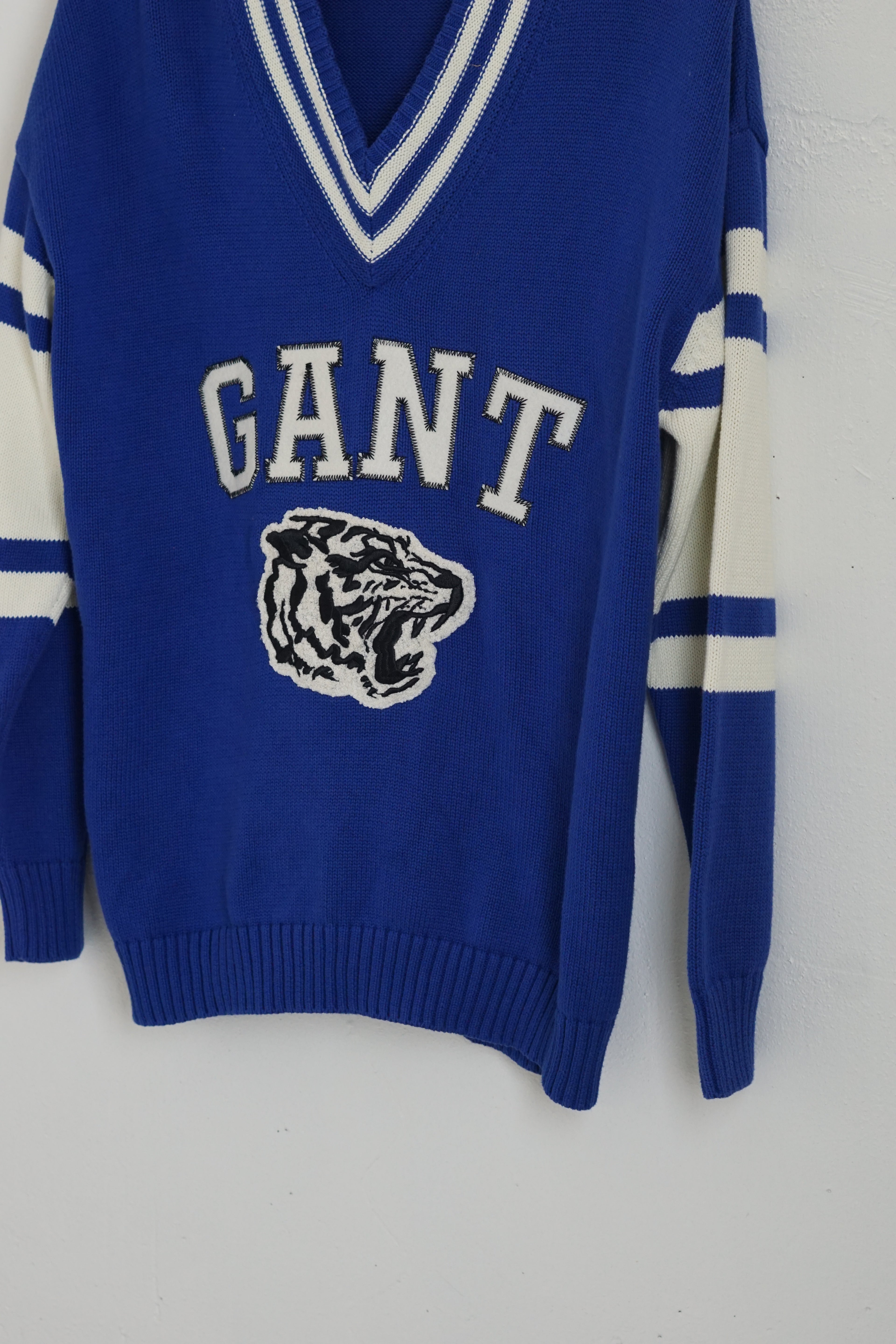 Gant Blue Logo Knit Wool V-neck