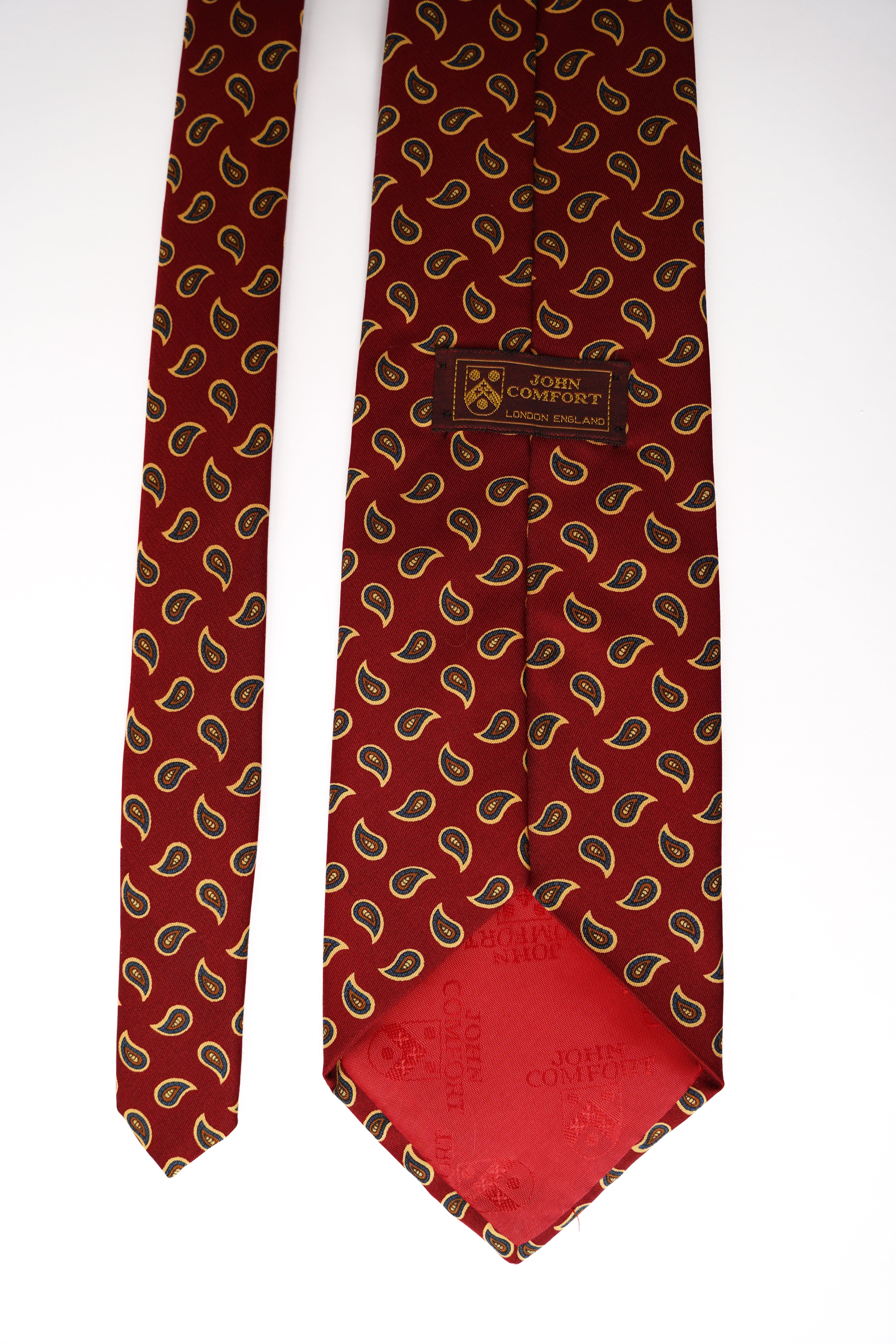 John Comfort Dunkelrote Vintage-Seidenkrawatte mit Paisleymuster