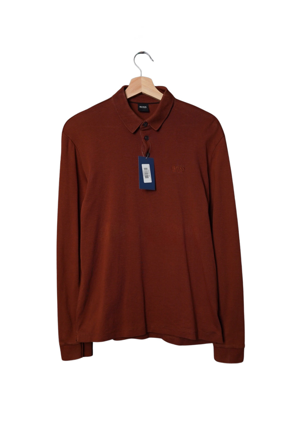 Hugo Boss Dark Orange Long Sleeved Cotton Polo Shirt