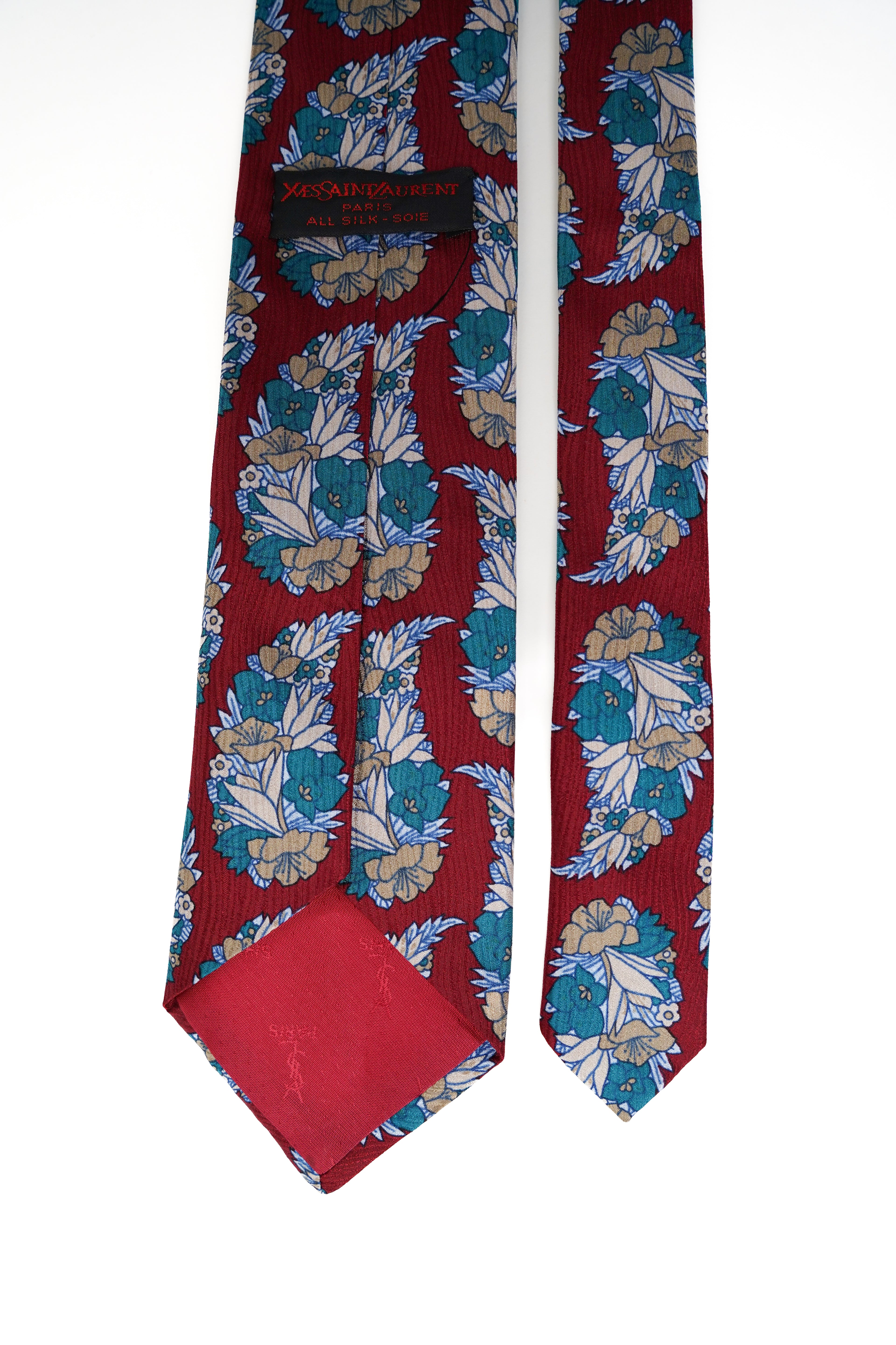 Yves Saint Laurent Red Flower Print Silk Tie