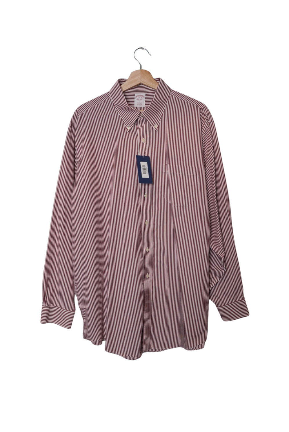 Brooks Brothers Red and White Striped Button Down Traditional Fit Cotton Shirt