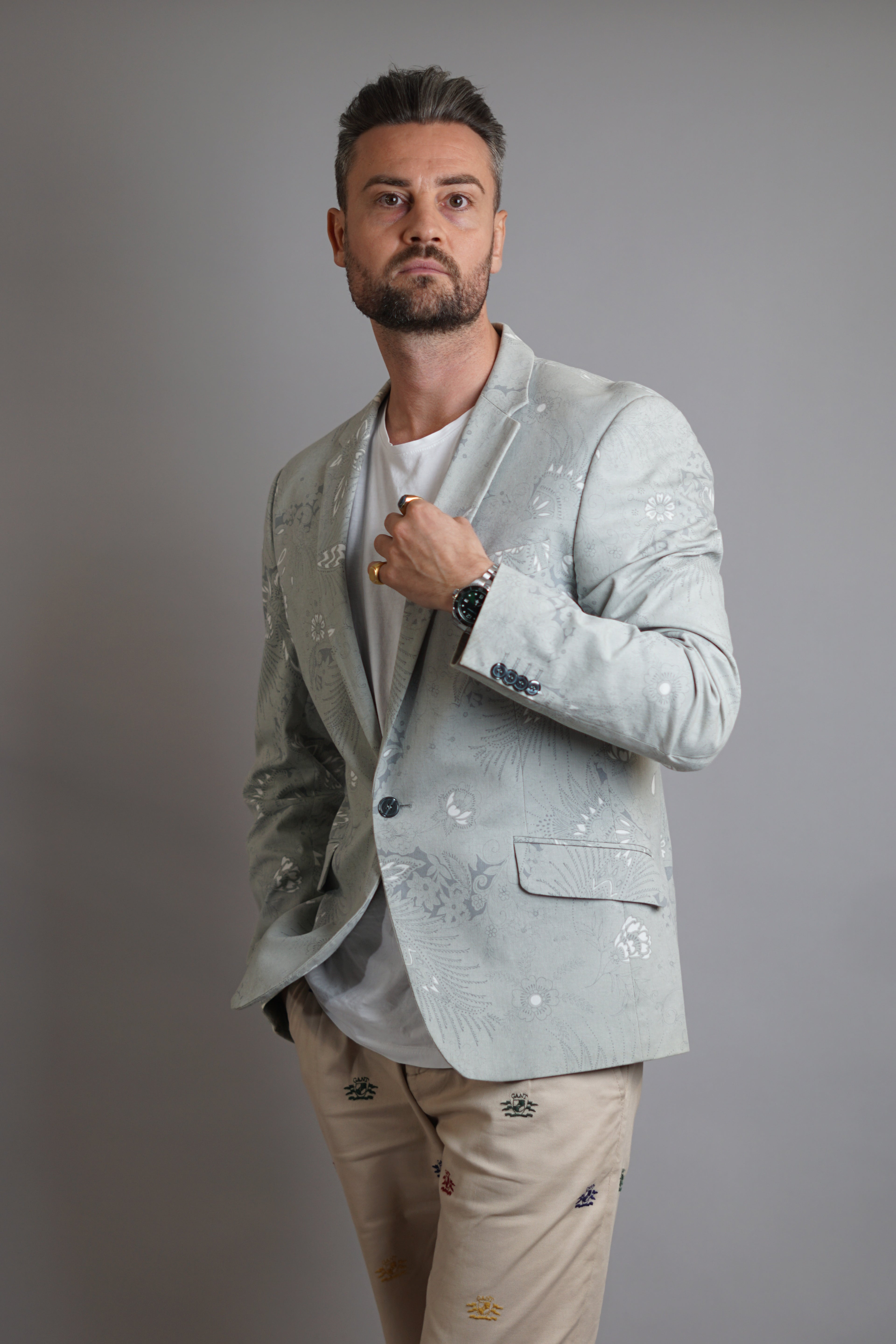 Bertoni Lightgrey Flower Pattern Blazer
