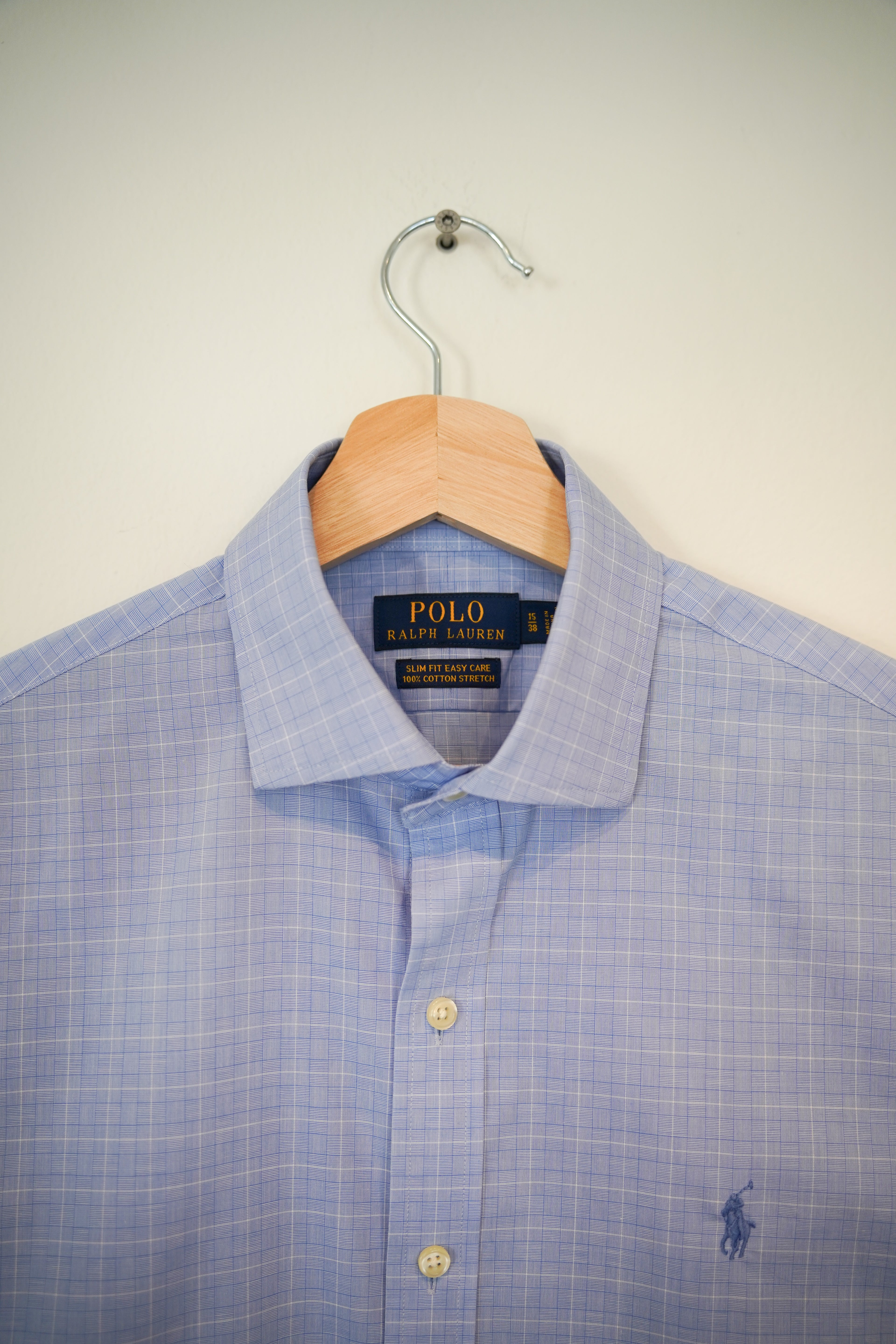 Ralph Lauren Lightblue Checkered Slim Fit Easy Care Cotton Stretch Shirt