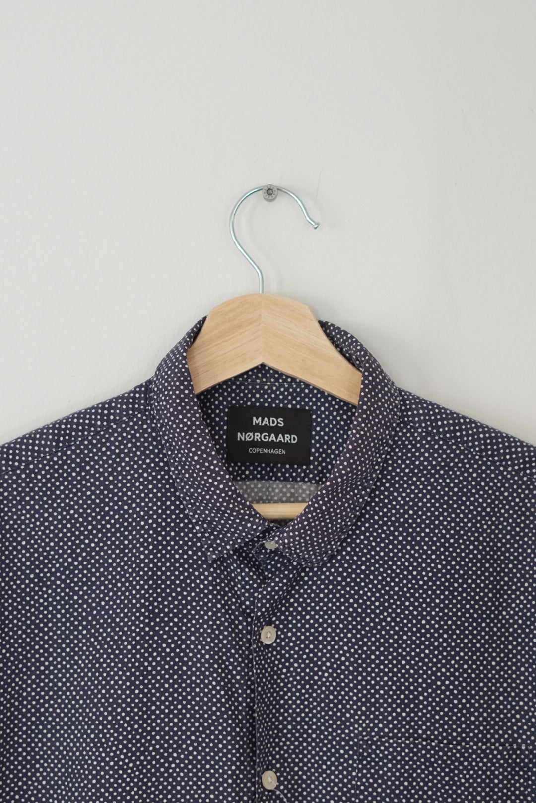 Mads Nørgaard Navy and White Dotted Shirt Sleeved Cotton Shirt