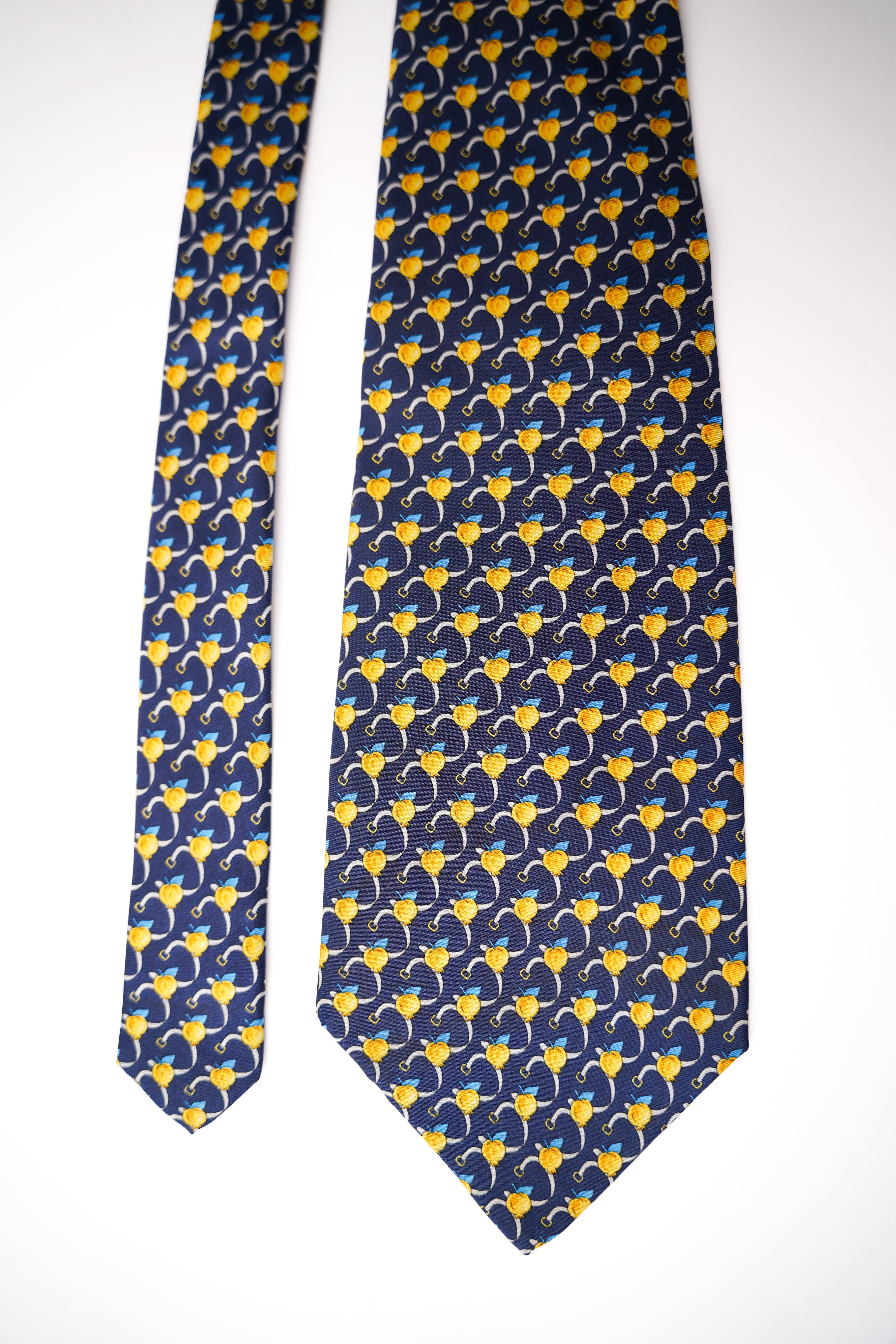 Florentino Blue and Lemon Print Vintage Silk Tie