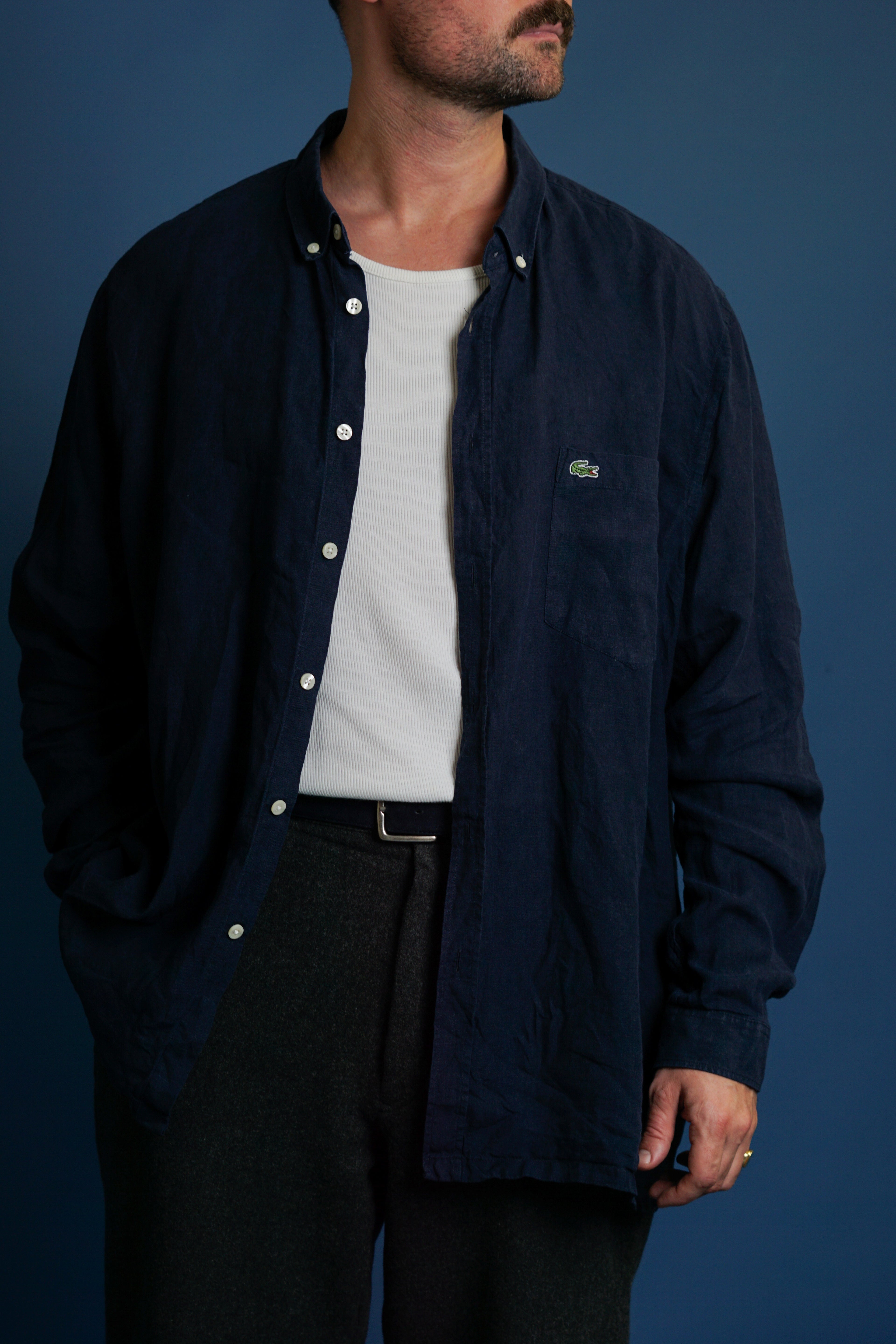 Lacoste – Gefüttertes Hemd in normaler Passform, Marineblau