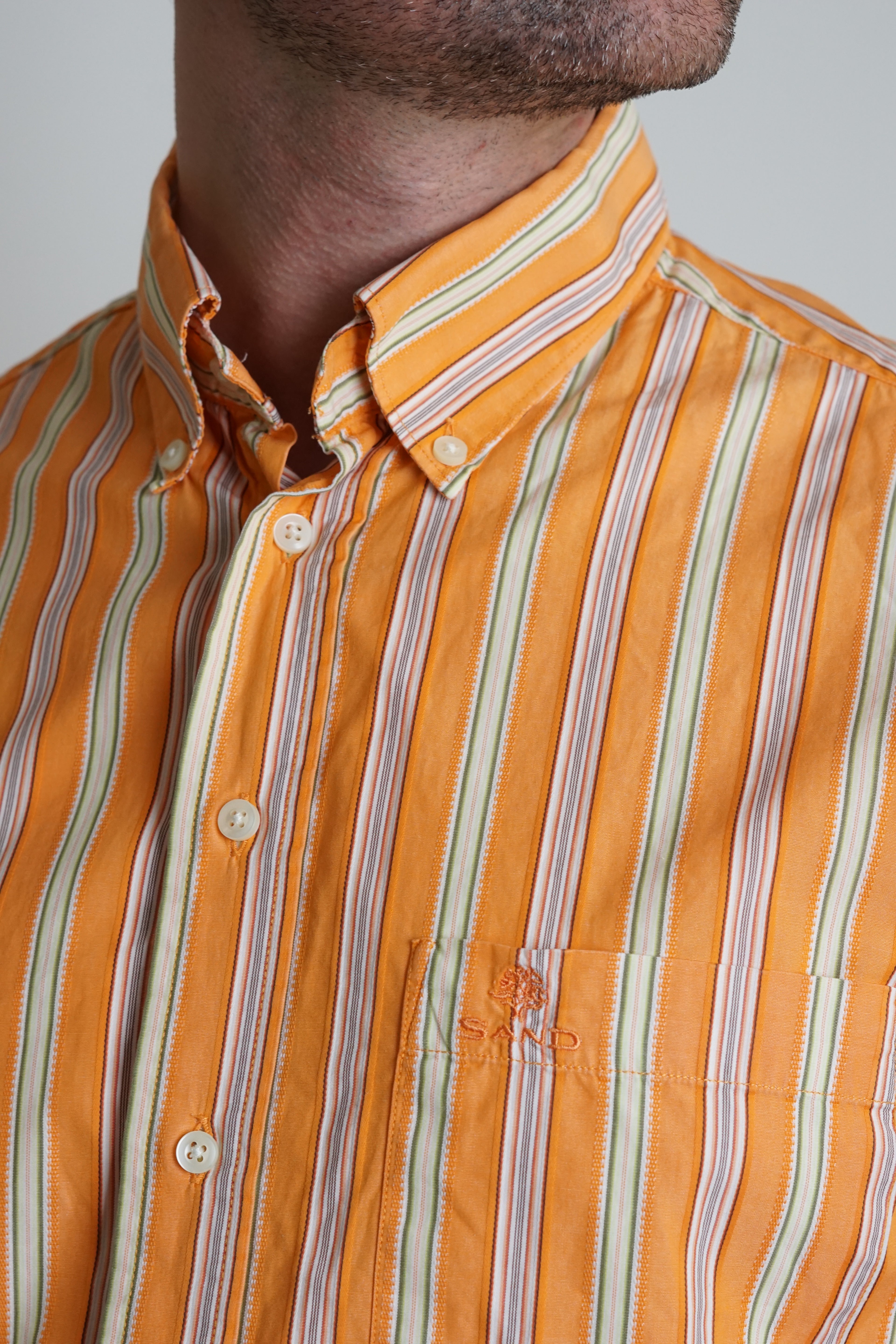 Sand Copenhagen Orange Striped Short Sleeved Shirt