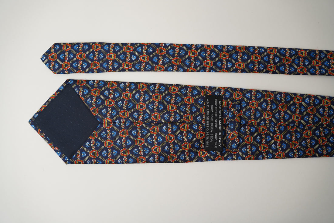 Blue and Red Chain Vintage Made In Italy Silk Tie
