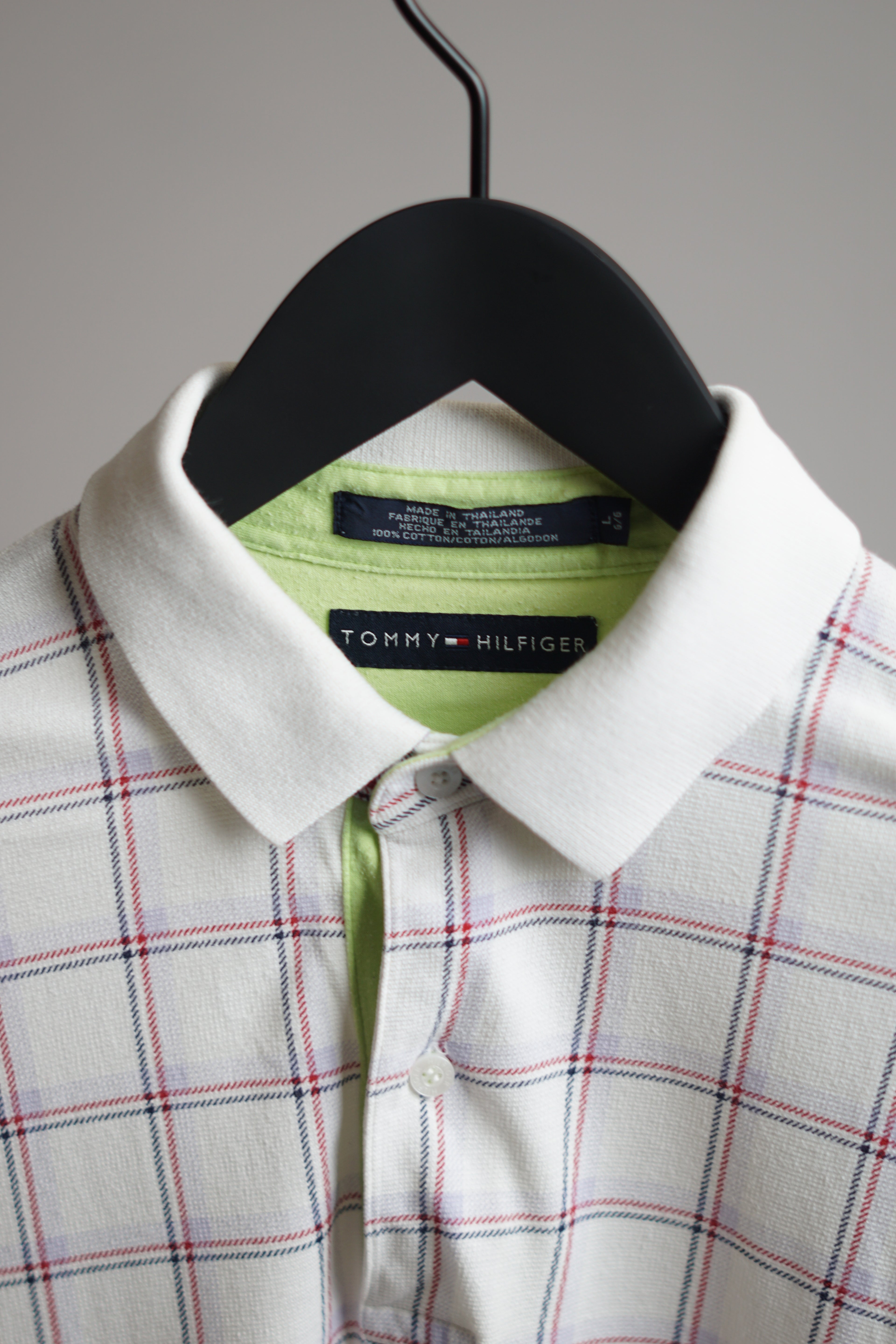 Tommy Hilfiger White & Red/Black Checkered Polo Shirt