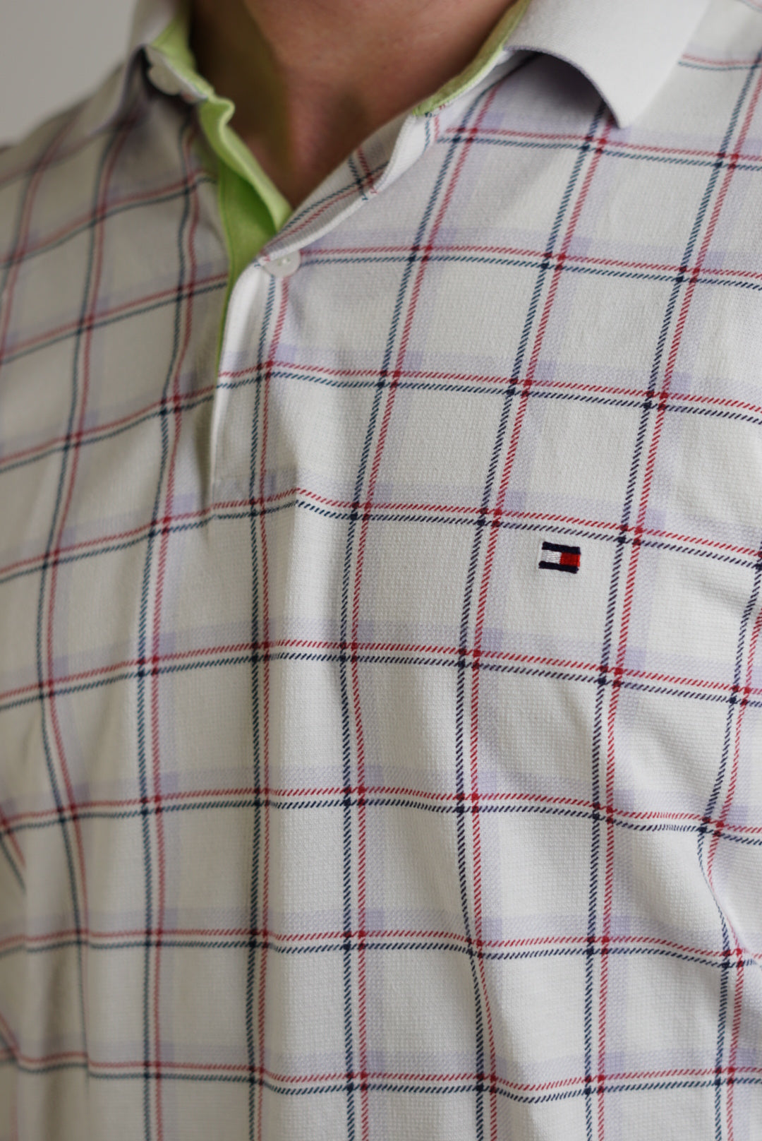 Tommy Hilfiger White & Red/Black Checkered Polo Shirt