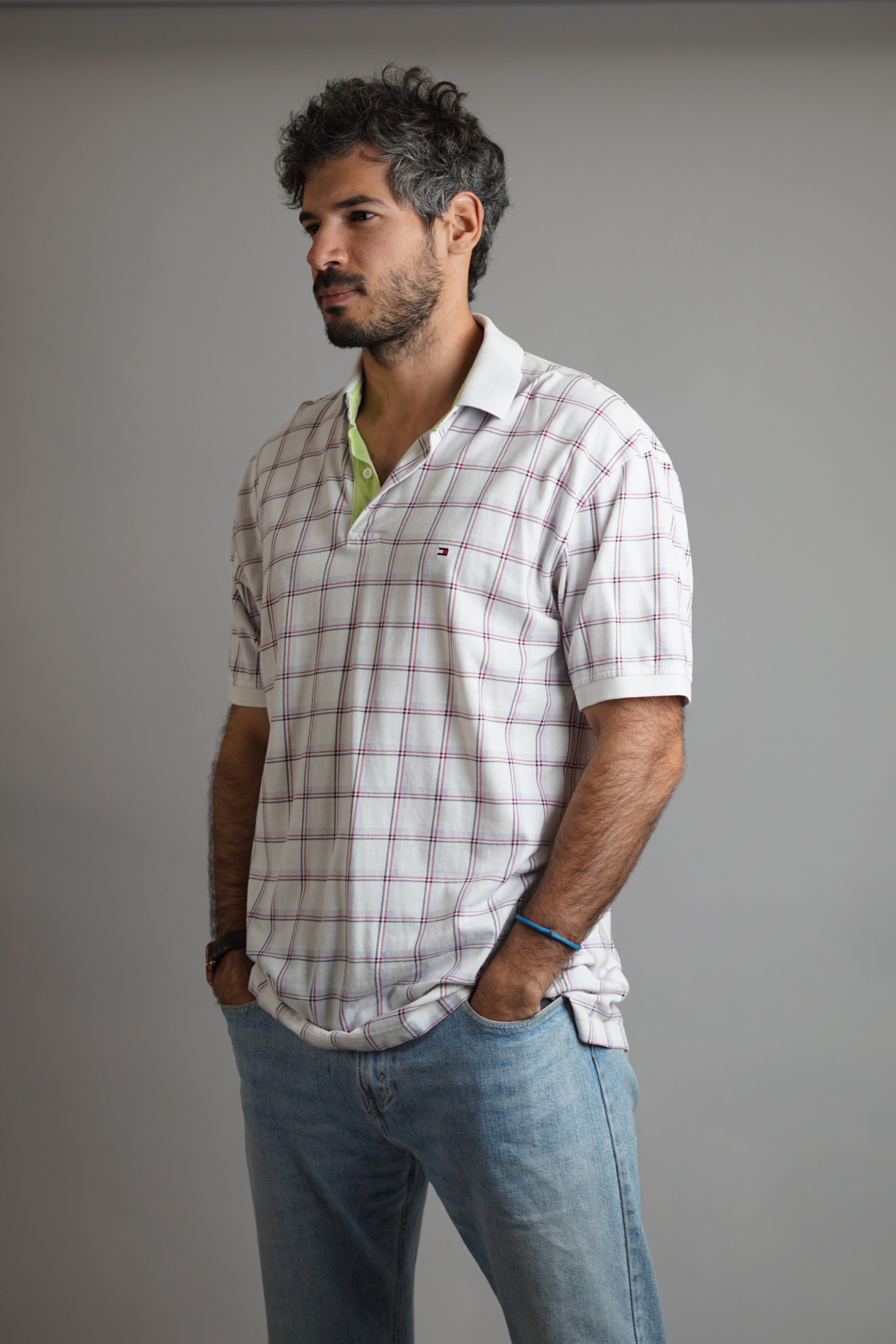 Tommy Hilfiger White & Red/Black Checkered Polo Shirt