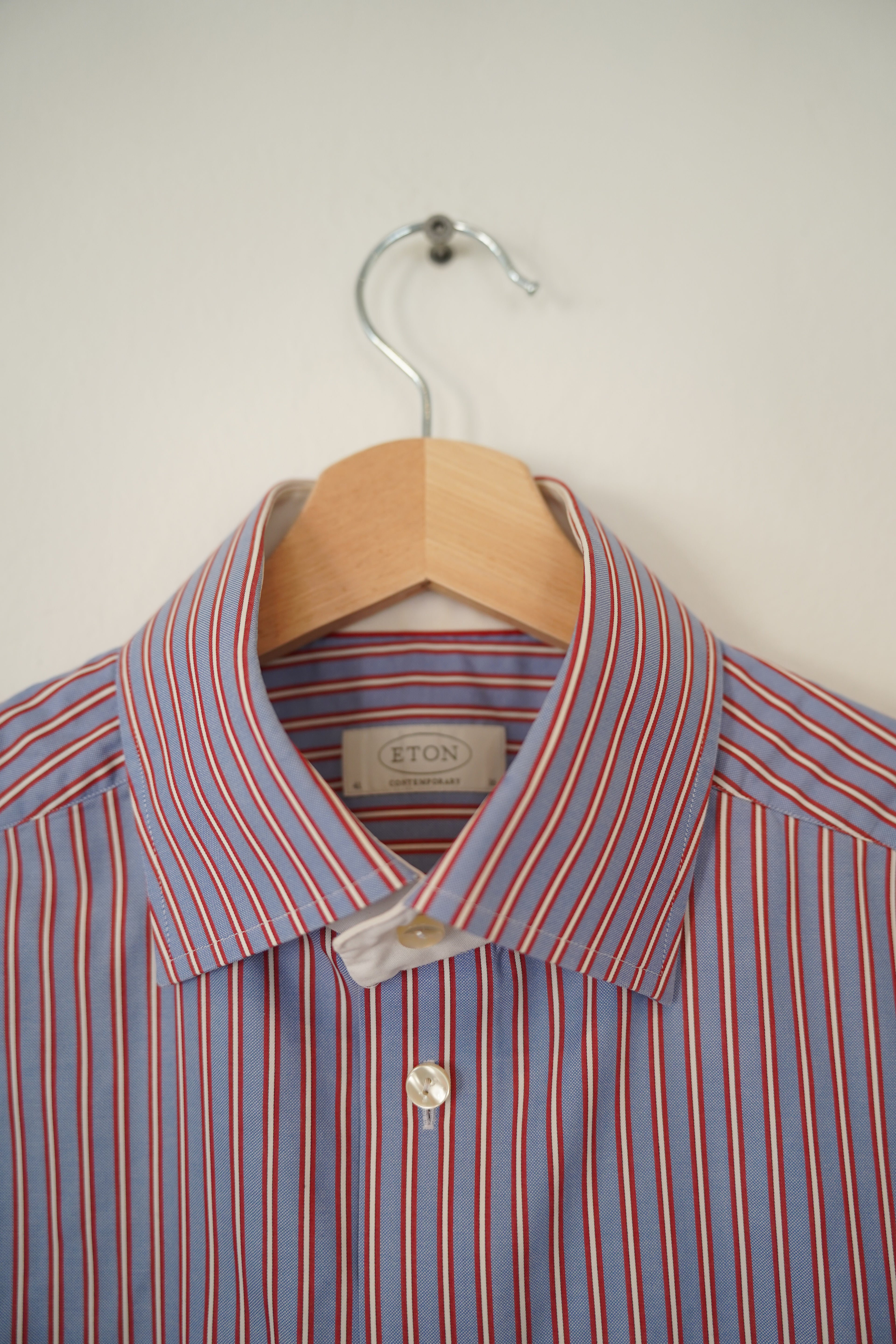 Eton Purple and Red Striped Cotton Contemporary Cotton Shirt