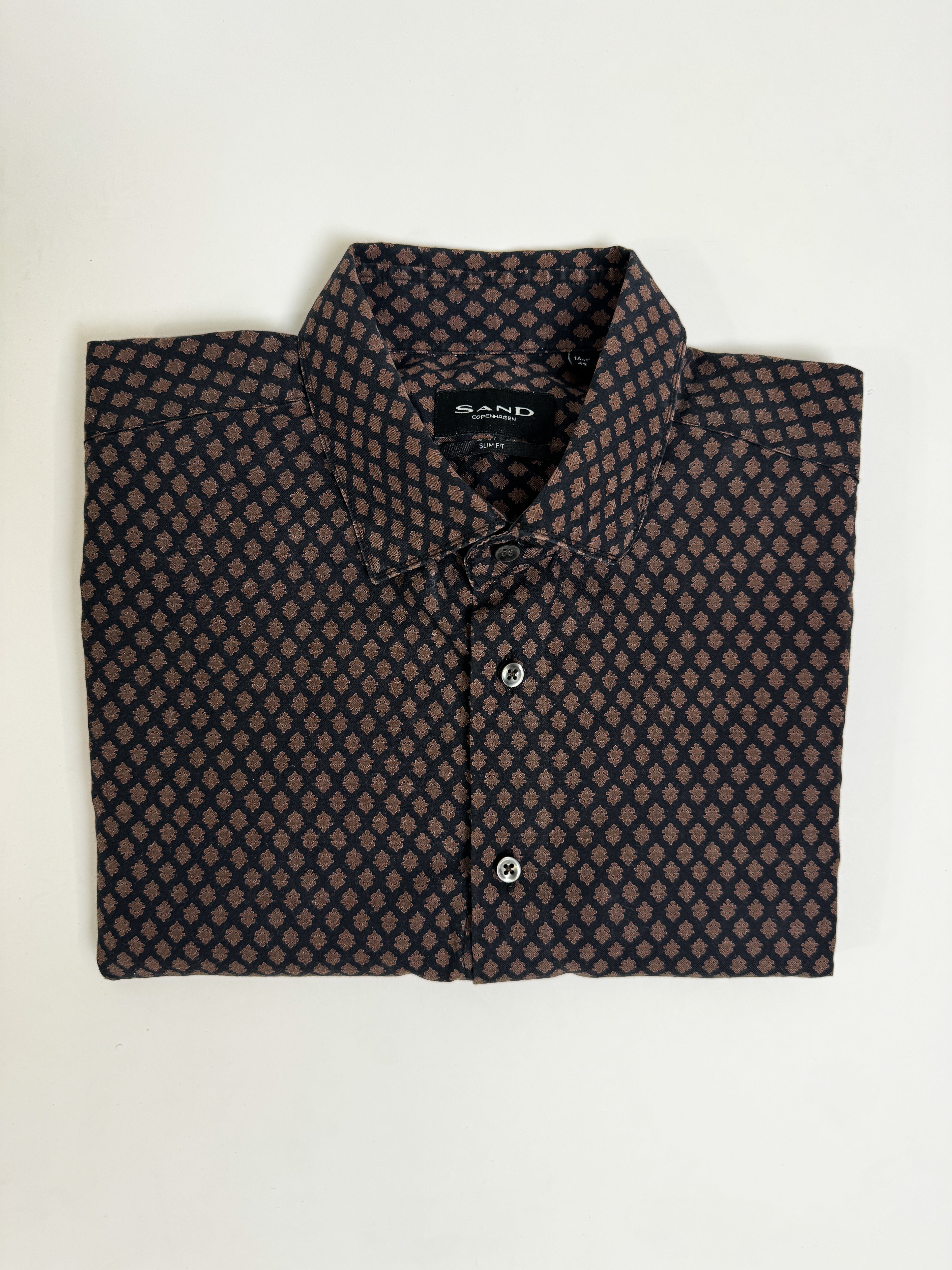 Sand Copenhagen Brown and Black Slim Fit Cotton Shirt