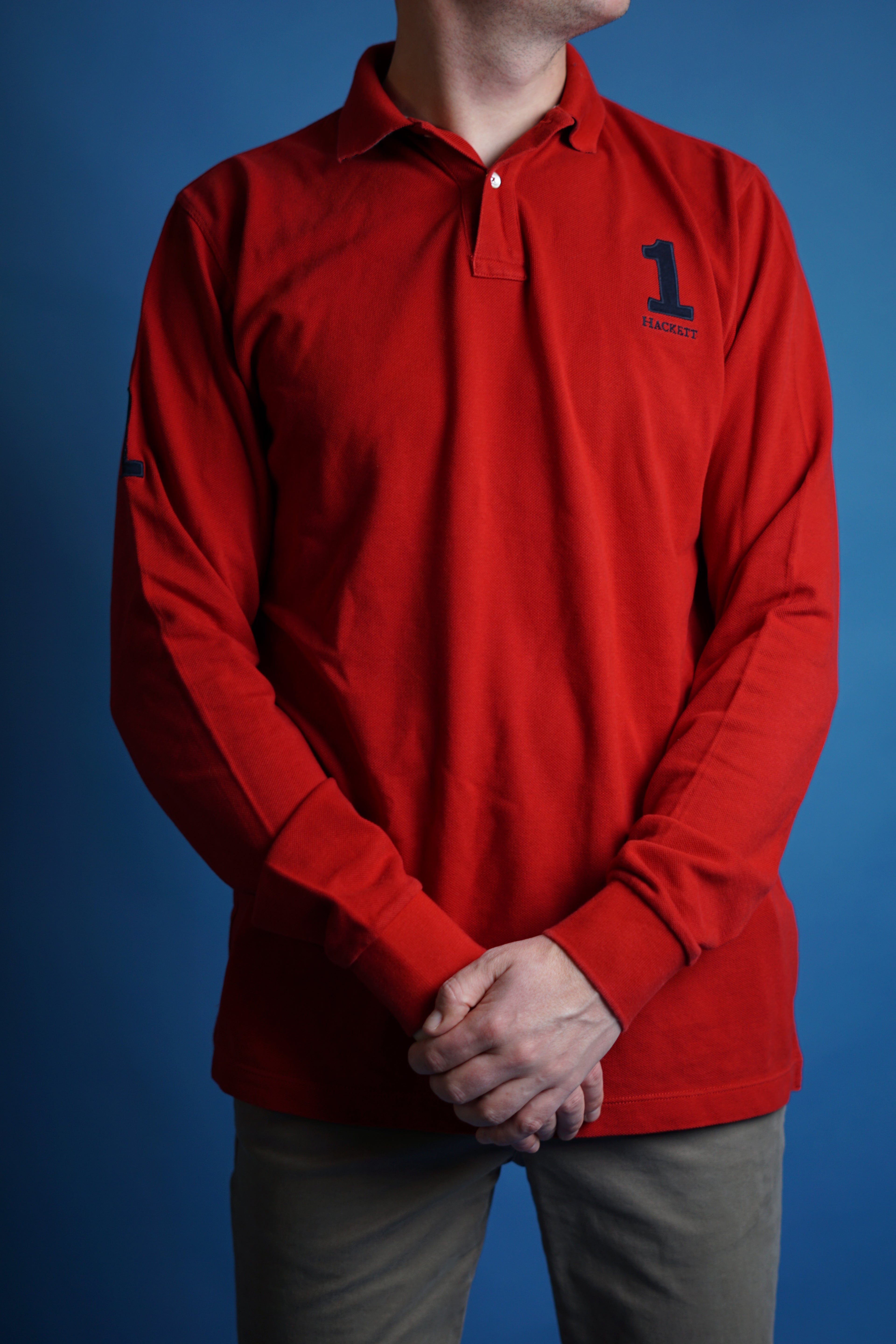 Hackett London – Langärmliges Rugger-Poloshirt in Rot mit maßgeschneiderter Passform