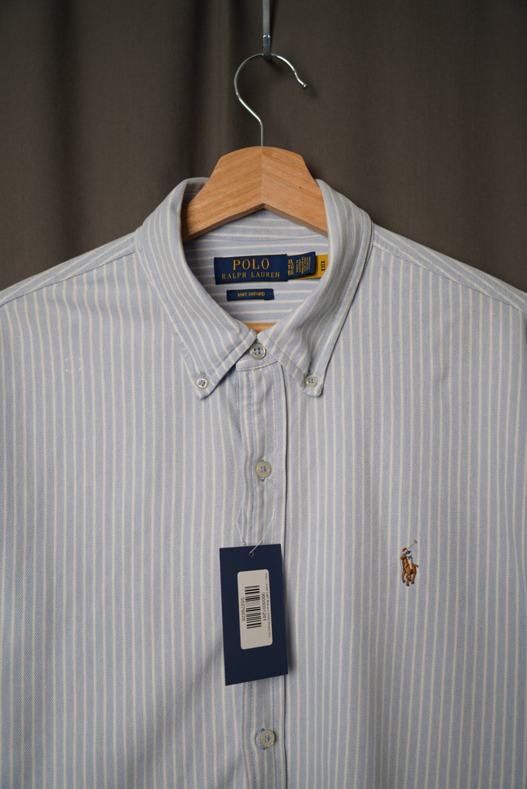 Ralph Lauren Light Blue and White Striped Knit Oxford Button Down Cotton Shirt
