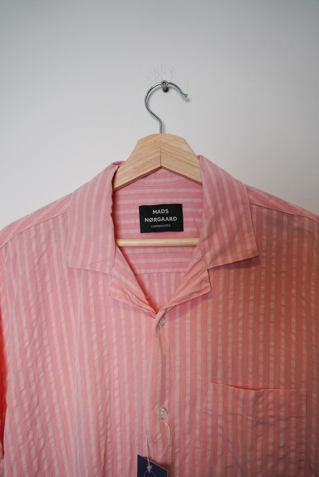 Mads Nørgaard Pink Striped Seersucker Tencel Short Sleeved Shirt