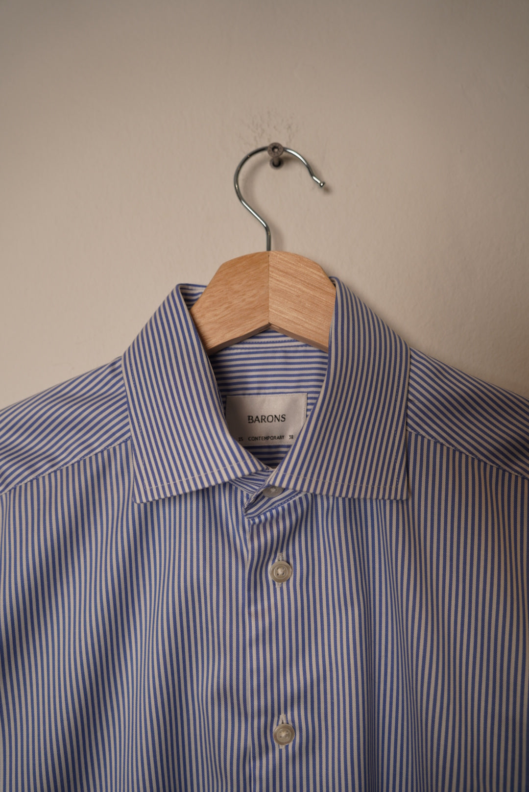 Barons White and Lightblue Striped Contemporary Cotton Business Shirt