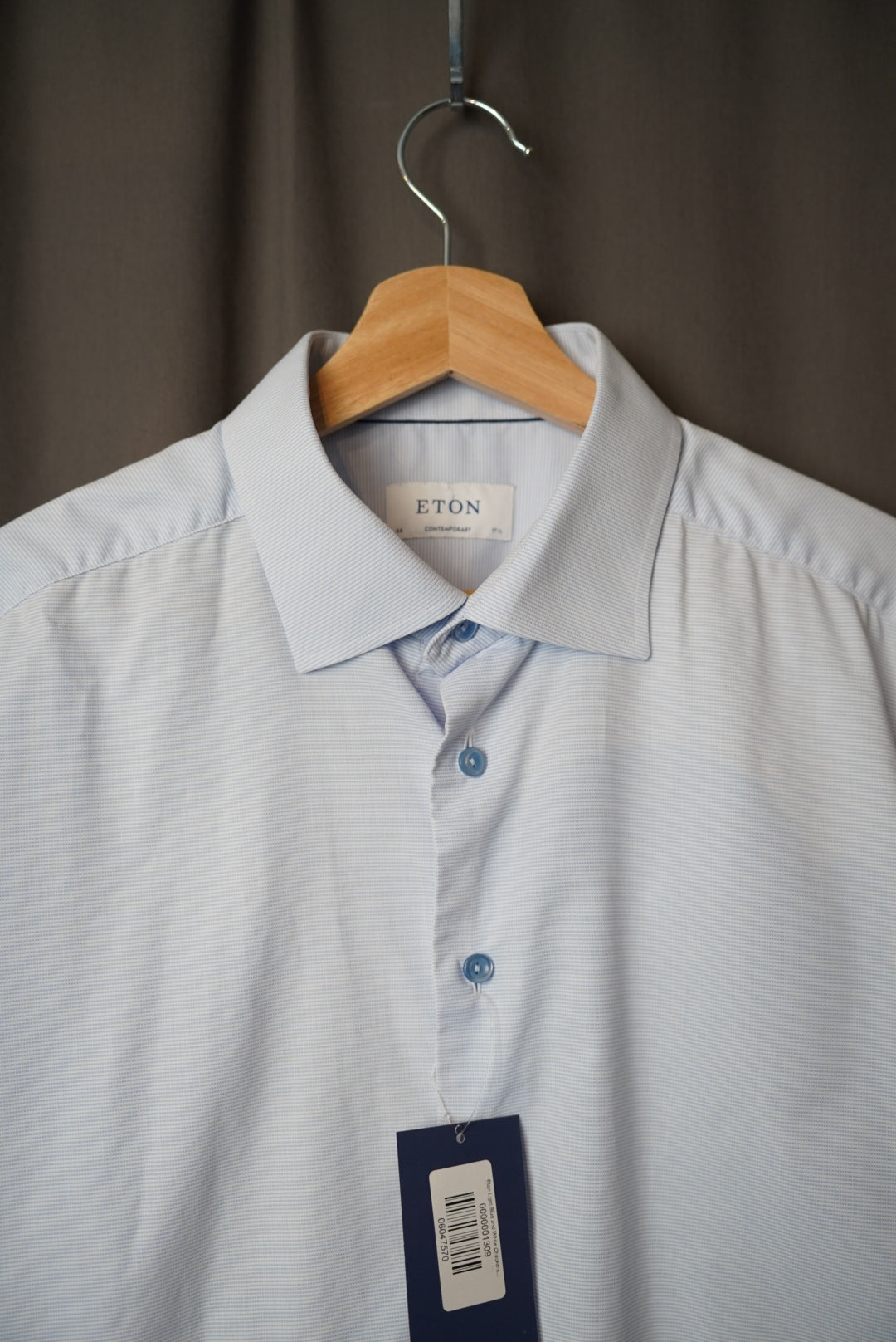 Eton Light Blue and White Checkered Contemporary Fit Cotton Business Shirt