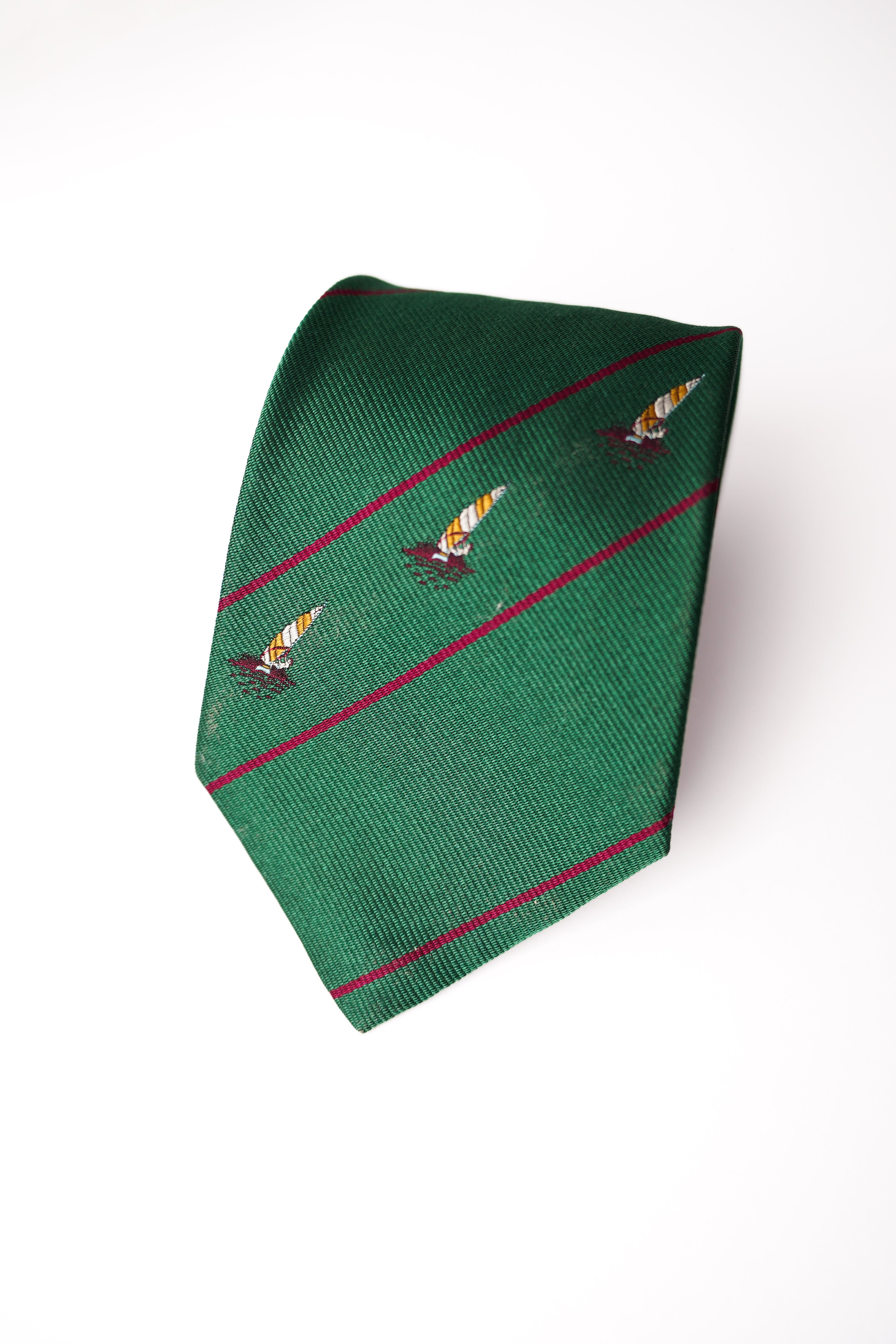 Diego Vintage Grüne Seidenkrawatte mit Ivy-League-Wappen
