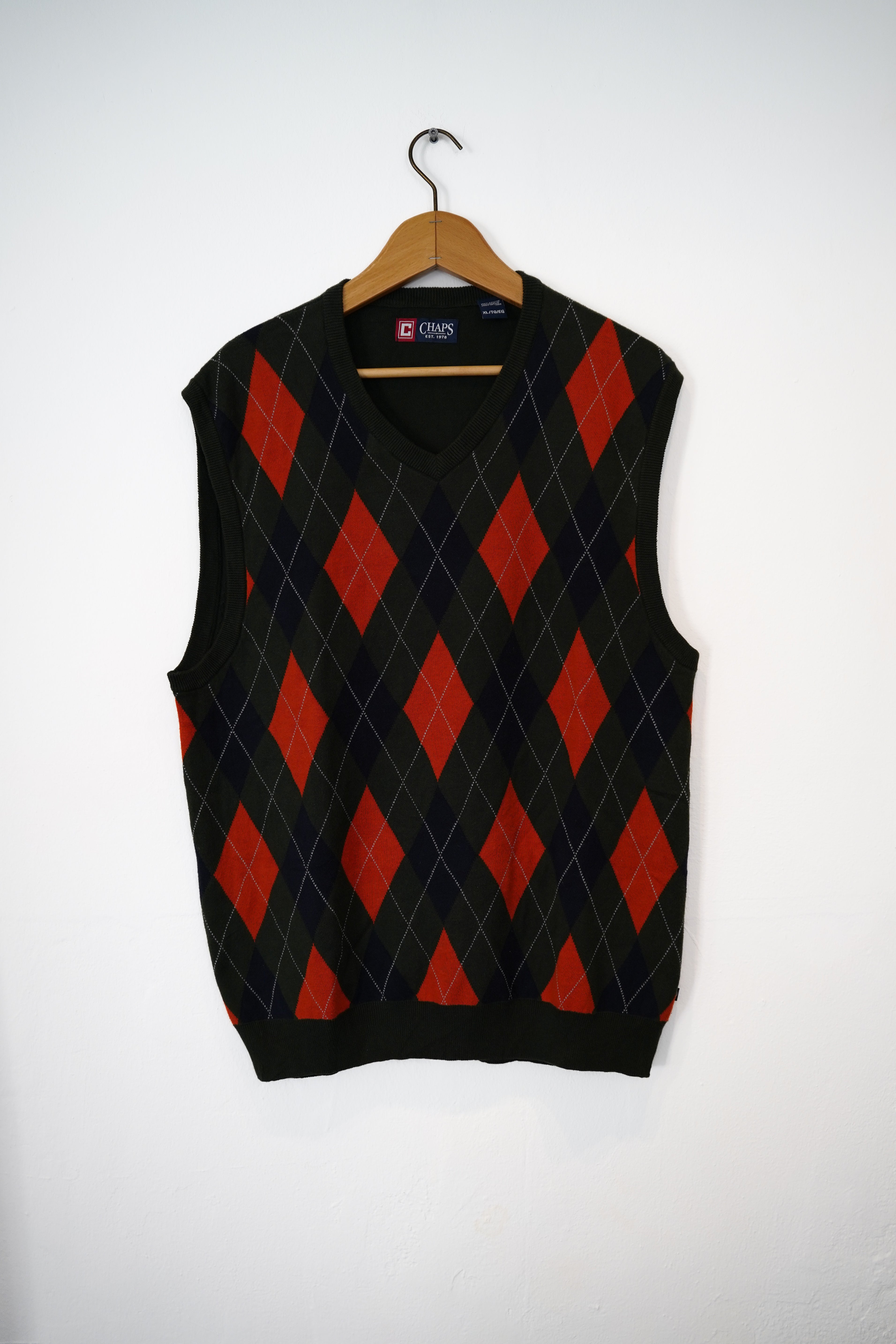 Ralph Lauren Chaps Darkgreen and Orange Harlequin Vest