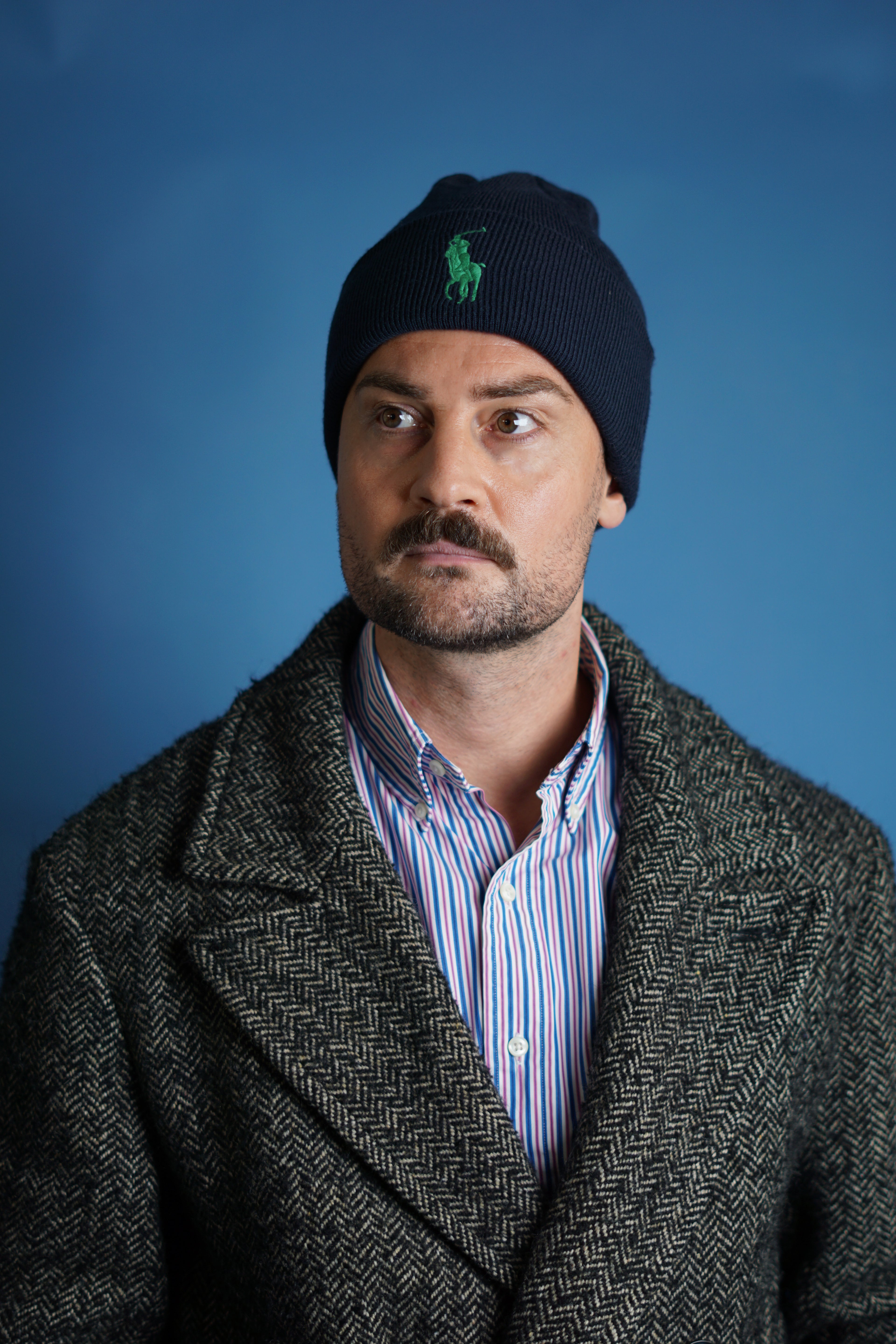 Ralph Lauren – Marineblaue Beanie mit grünem Logo