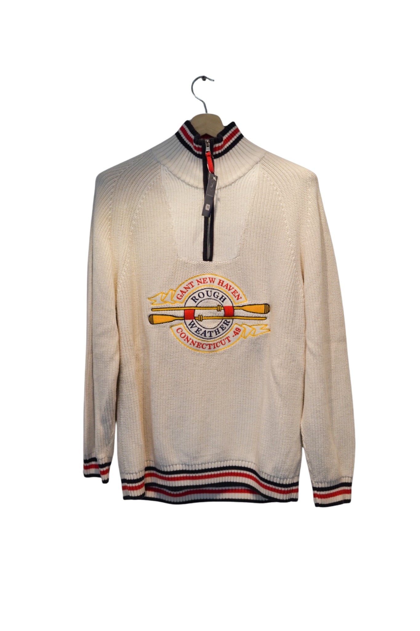 Gant Creamwhite New Haven Rough Weather Half Zip Cotton Knit