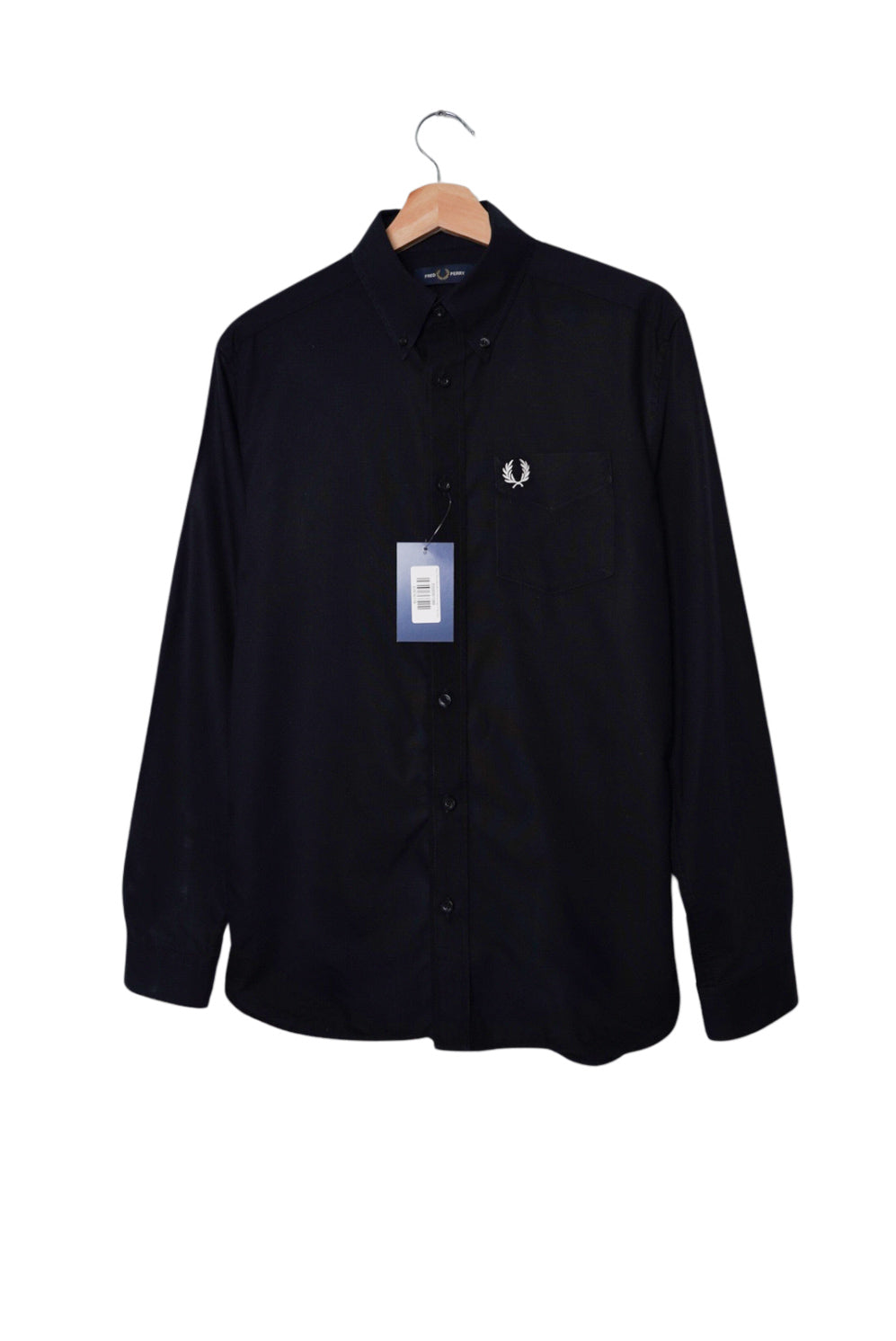 Fred Perry Navy Button Down Logo Print Cotton Shirt