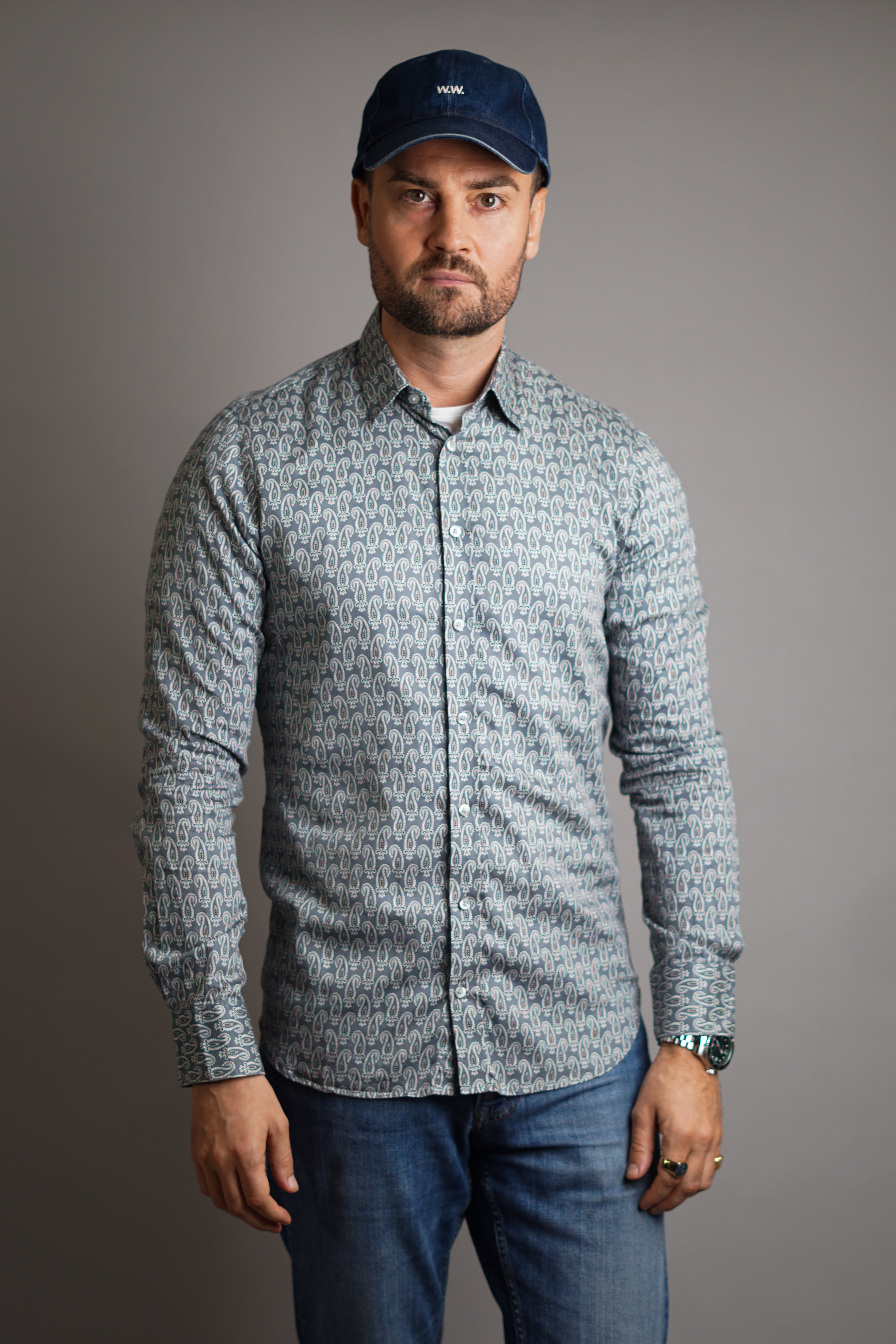 Sand Copenhagen Light Gray Paisley Pattern Cotton Shirt