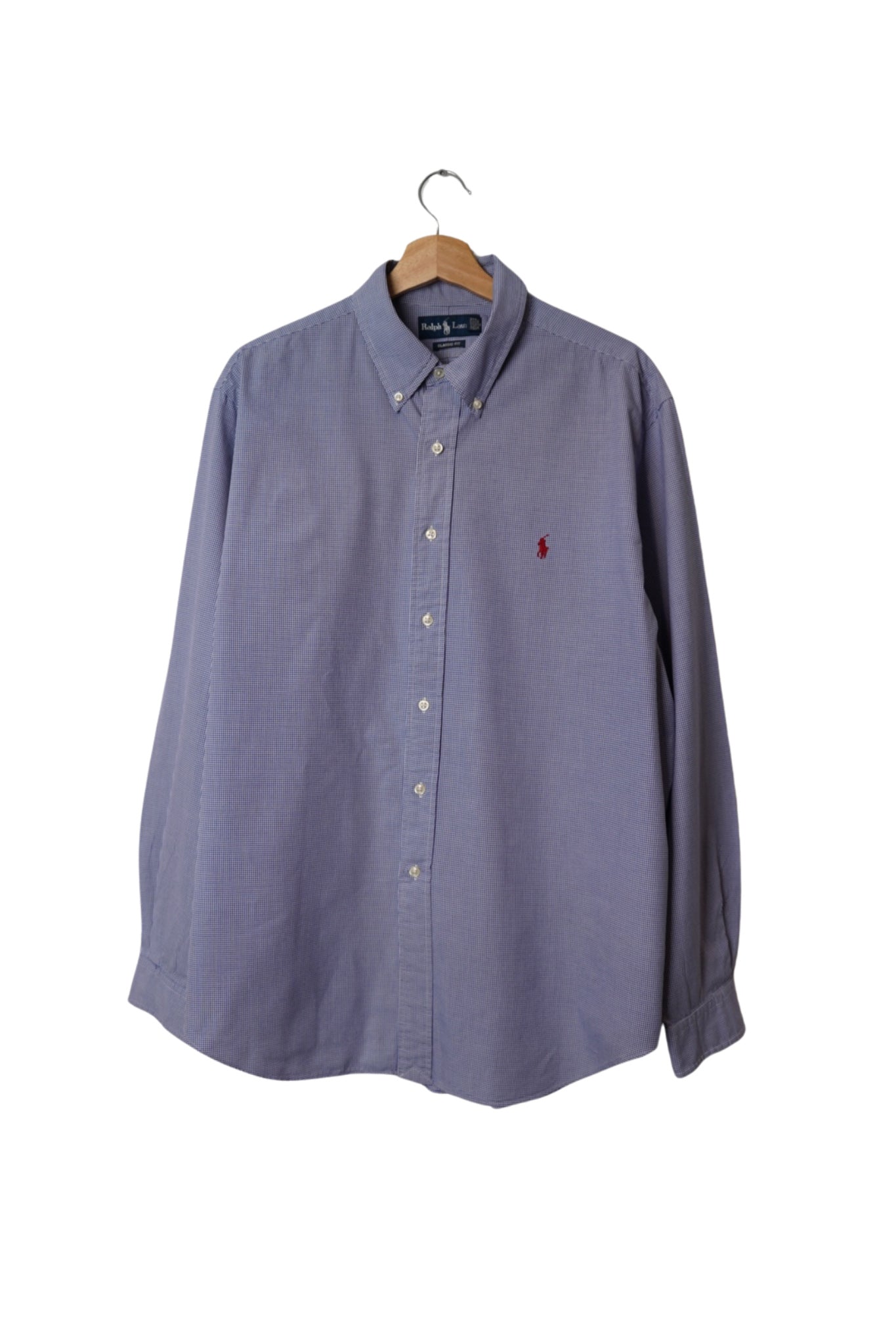 Ralph Lauren Blue and White Checkered Classic Fit Cotton Shirt