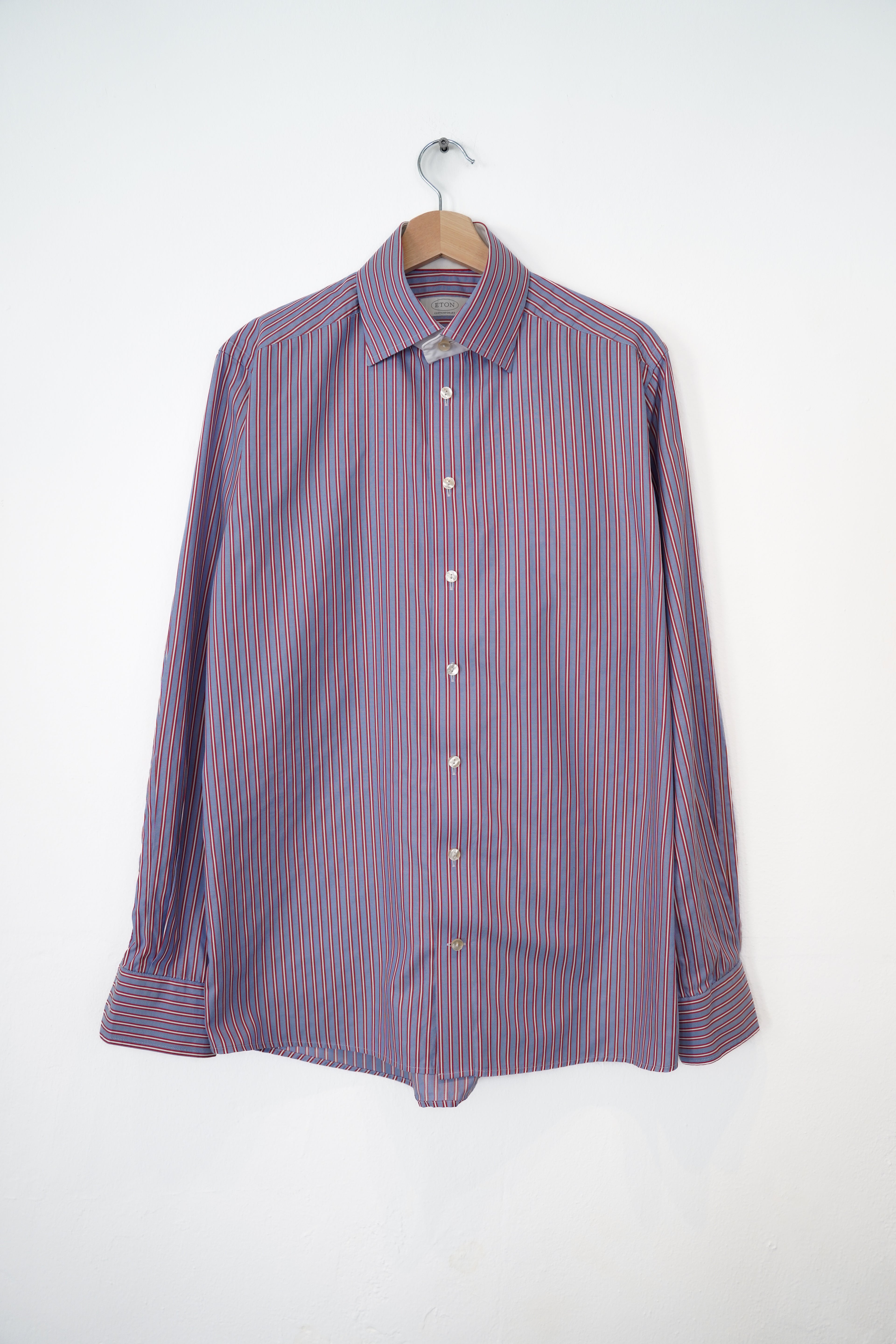 Eton Purple and Red Striped Cotton Contemporary Cotton Shirt
