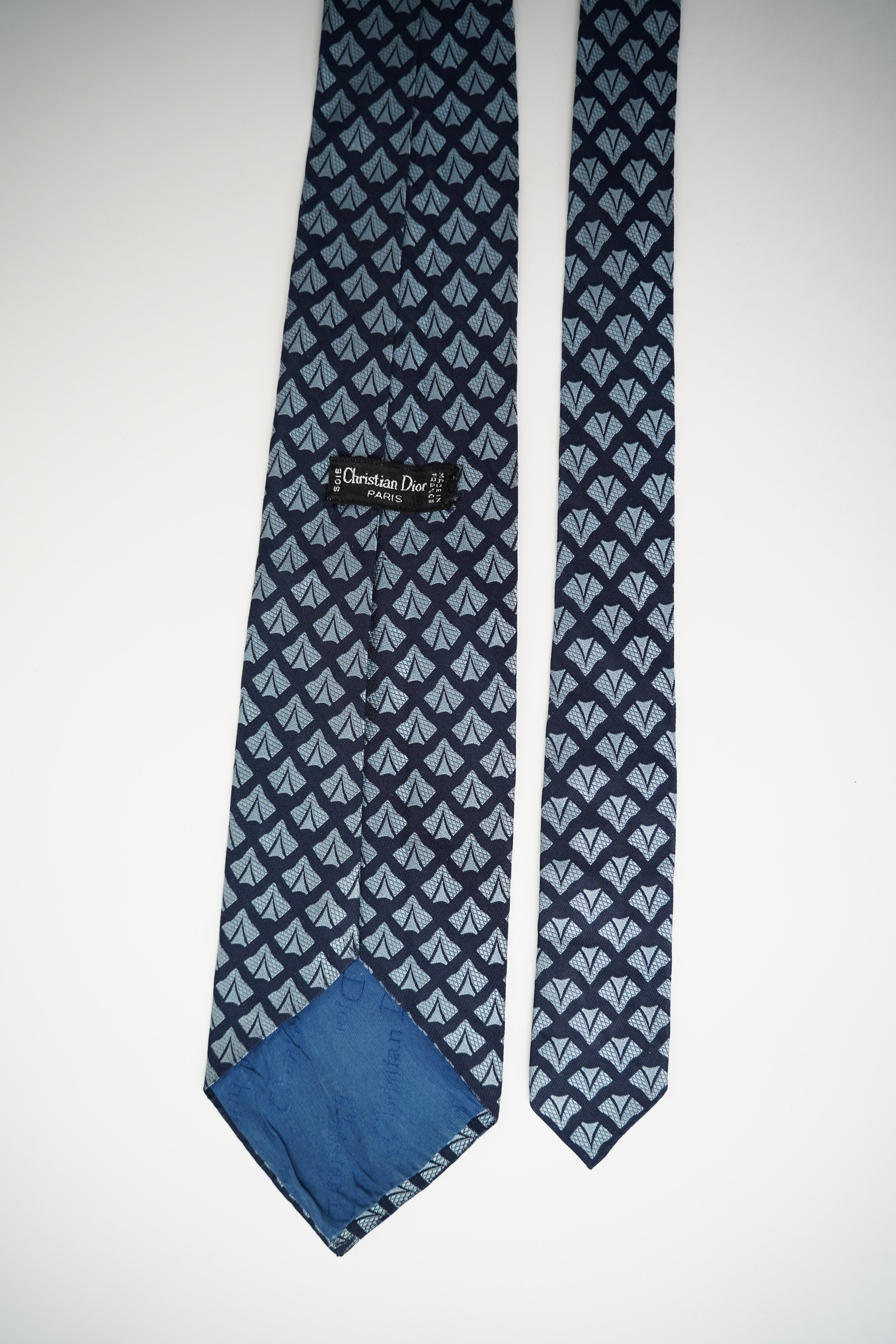 Marineblaue und graue Seidenkrawatte von Christian Dior