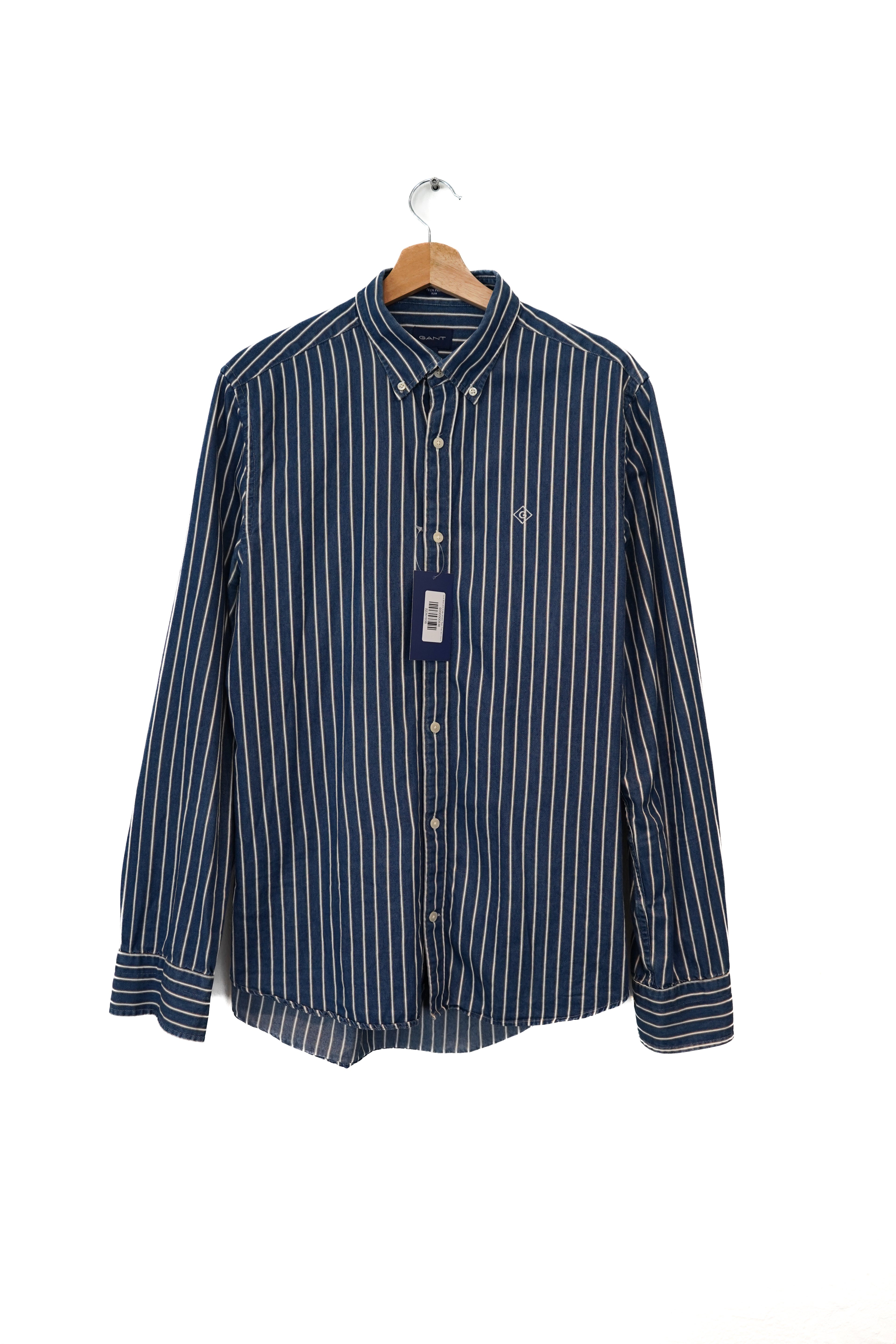 Gant Blue and White Striped Tech Prep Slim Shirt