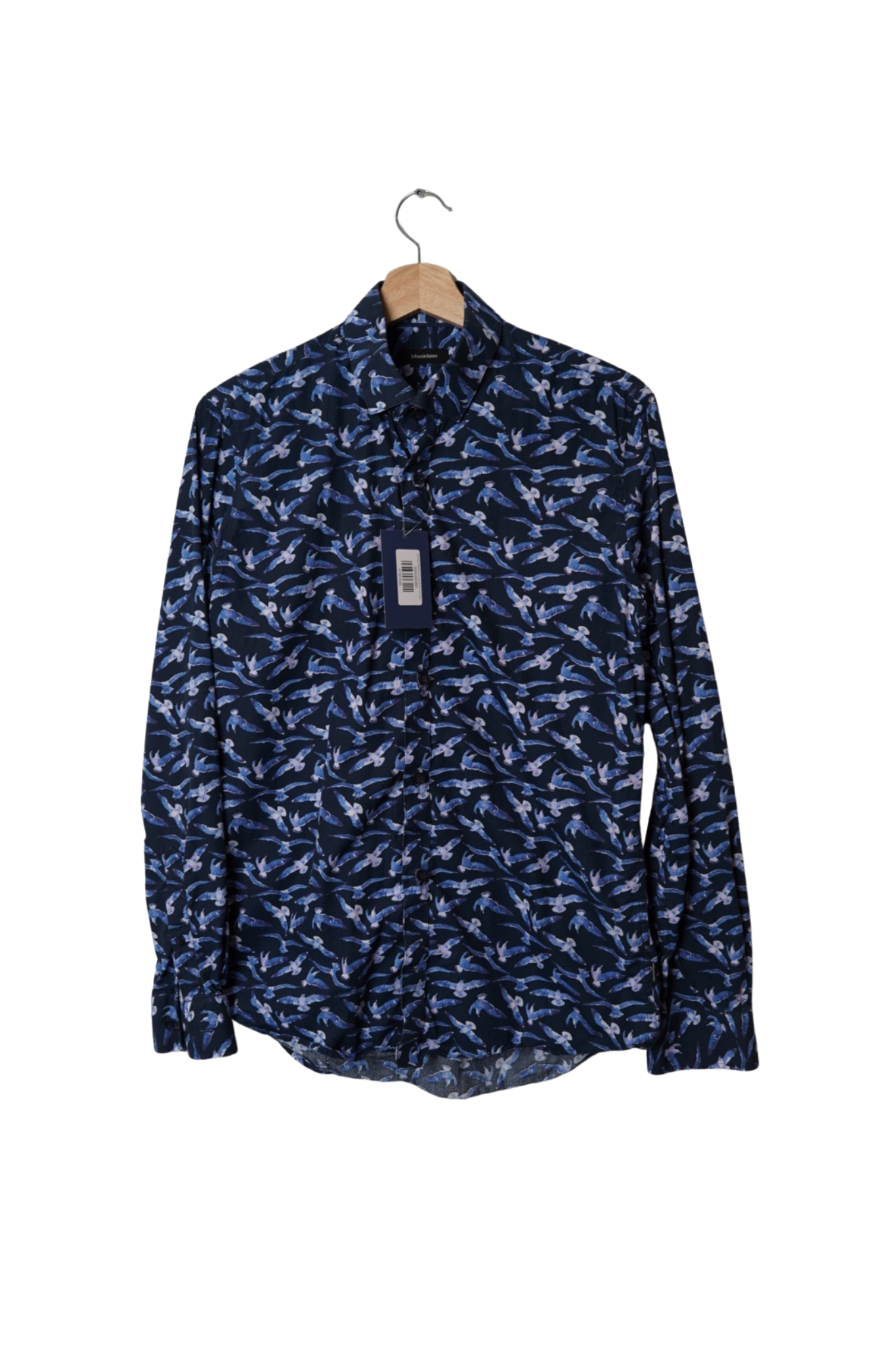 Matinique Navy and Purple Birds Print Cotton Shirt