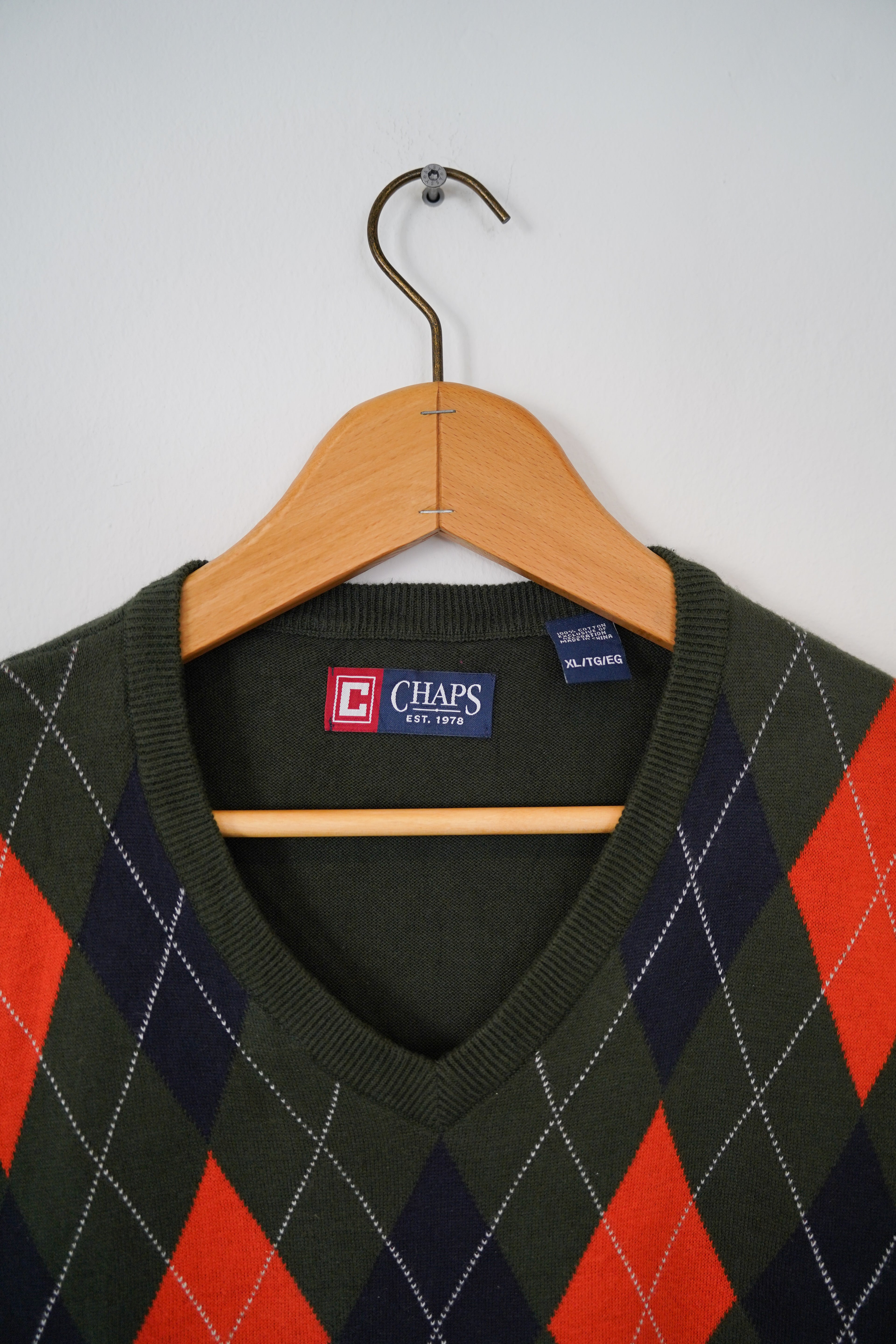 Ralph Lauren Chaps Darkgreen and Orange Harlequin Vest