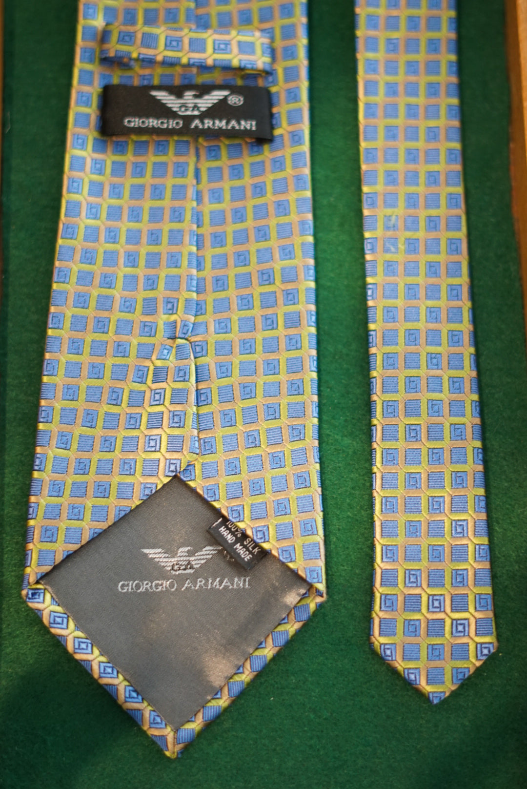 Giorgio Armani Green and Blue Square Silk Tie