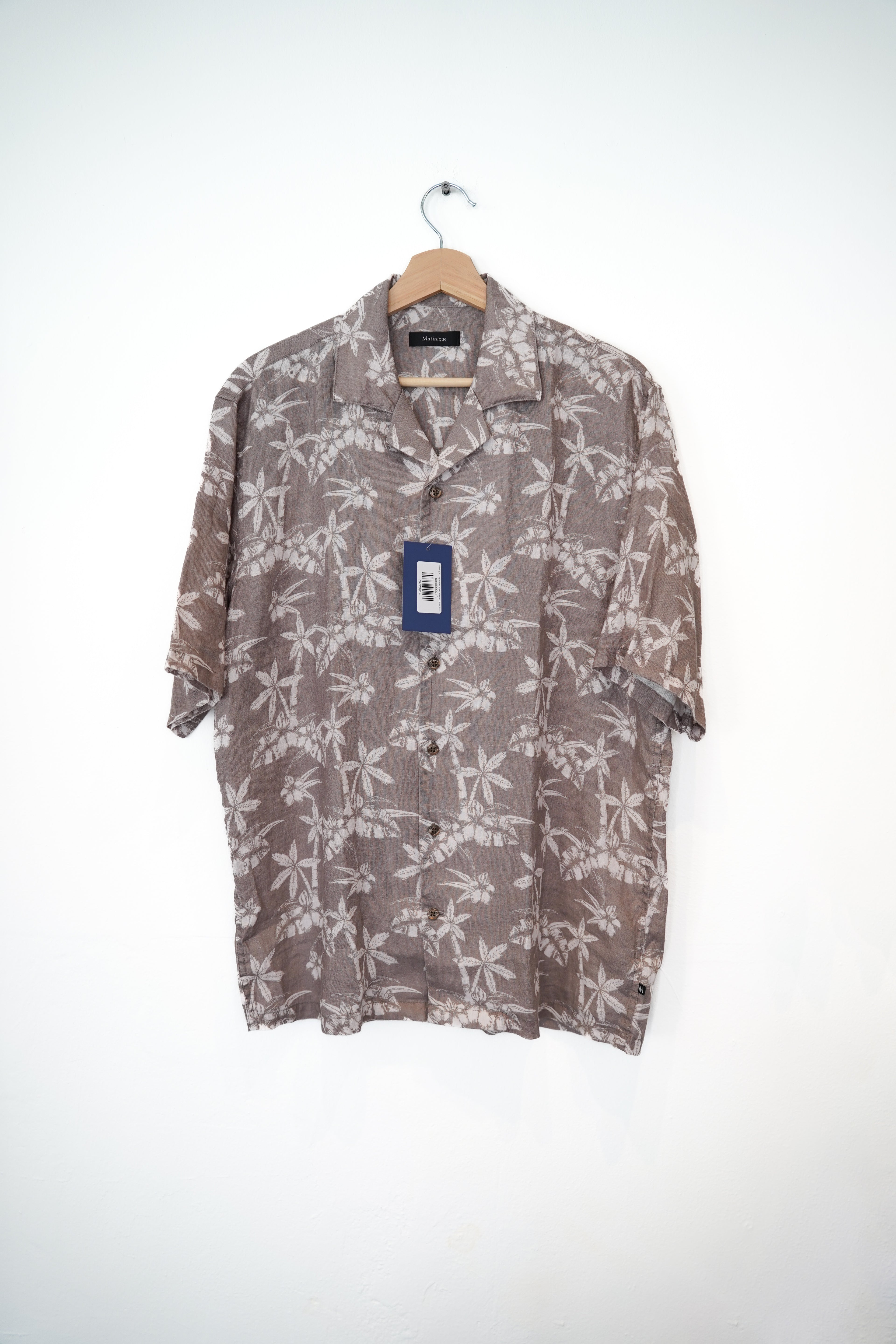 Matinique Gray Flower Short Sleeved Linen Shirt