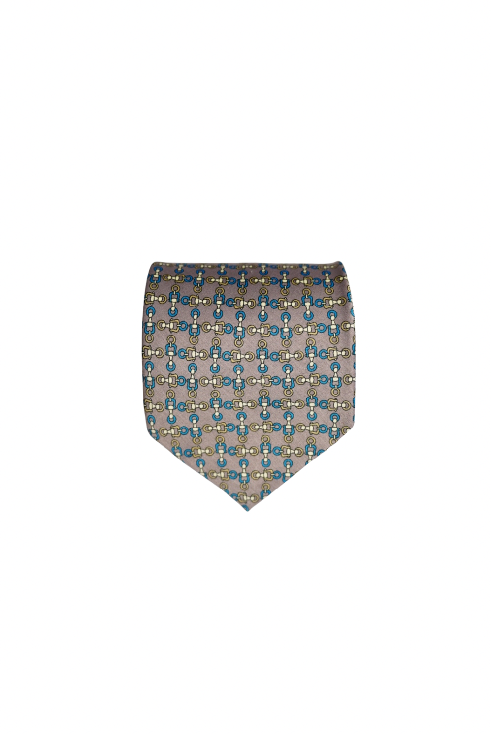 Sette & Bello Grey Hand Made Blue and Gold Chain Print Silk Tie