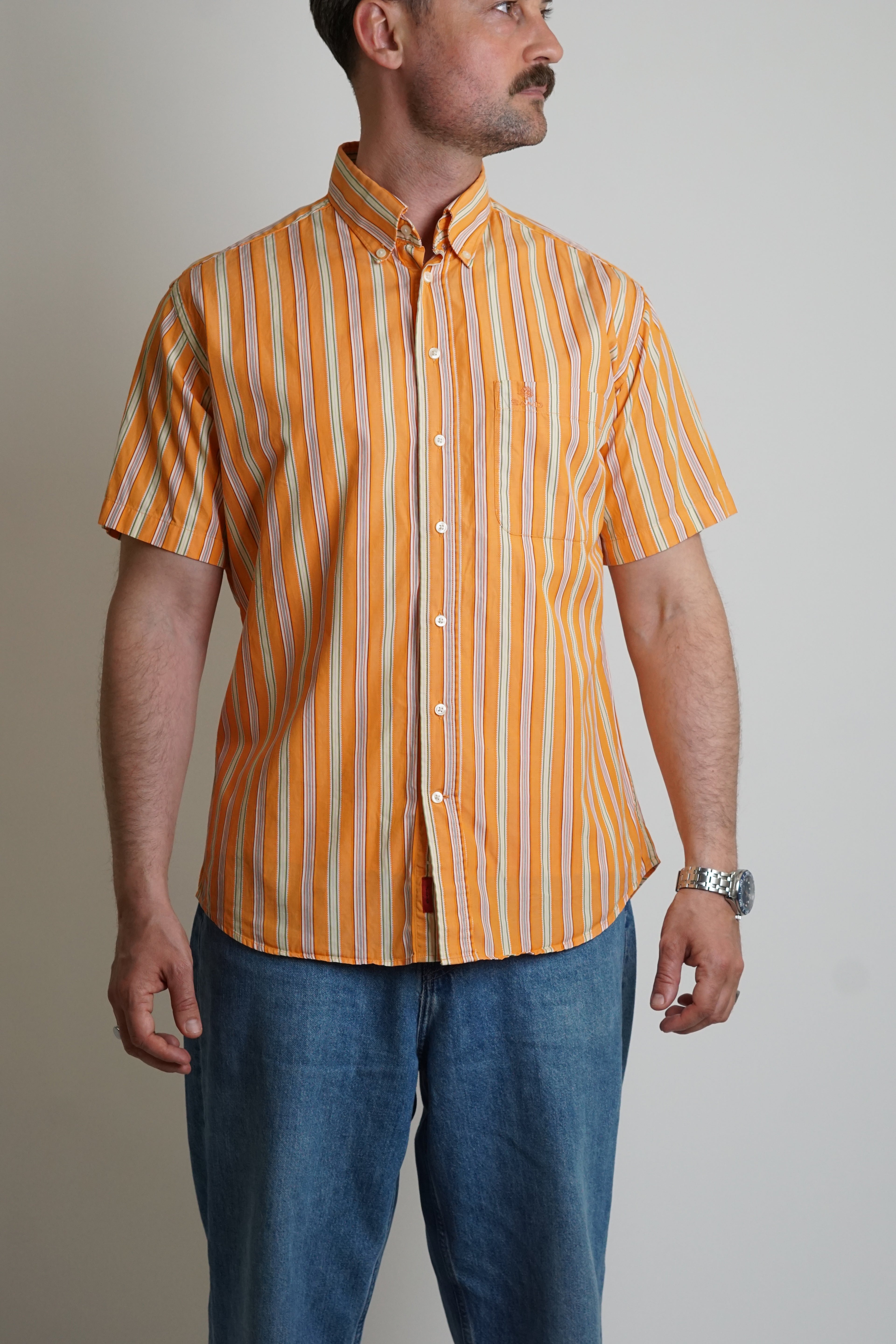Sand Copenhagen Orange Striped Short Sleeved Shirt