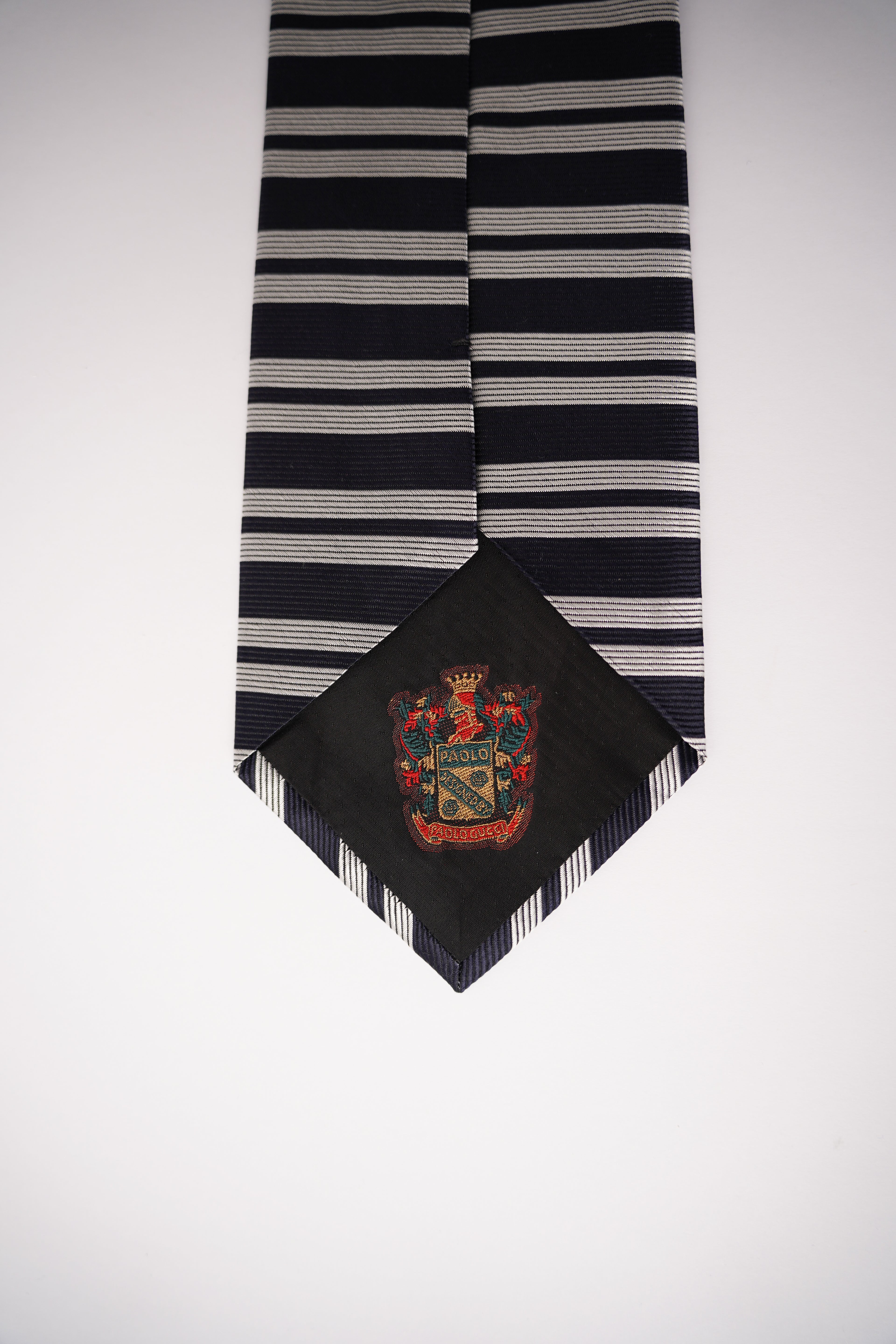 Paolo Gucci Navy and Grey Striped Scarcity Vintage Silk Tie