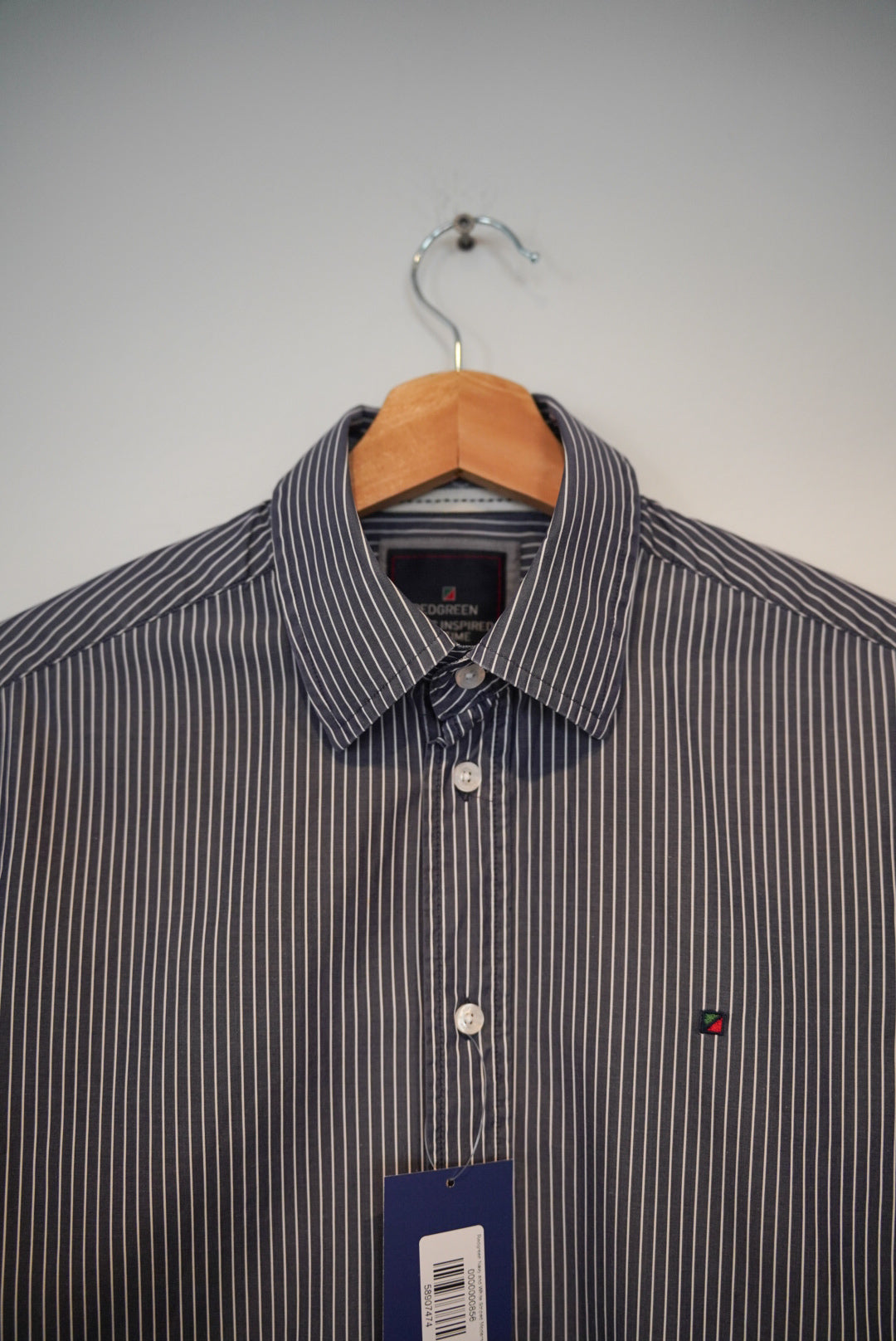 Redgreen Navy and White Striped Modern Fit Egyptian Cotton Shirt