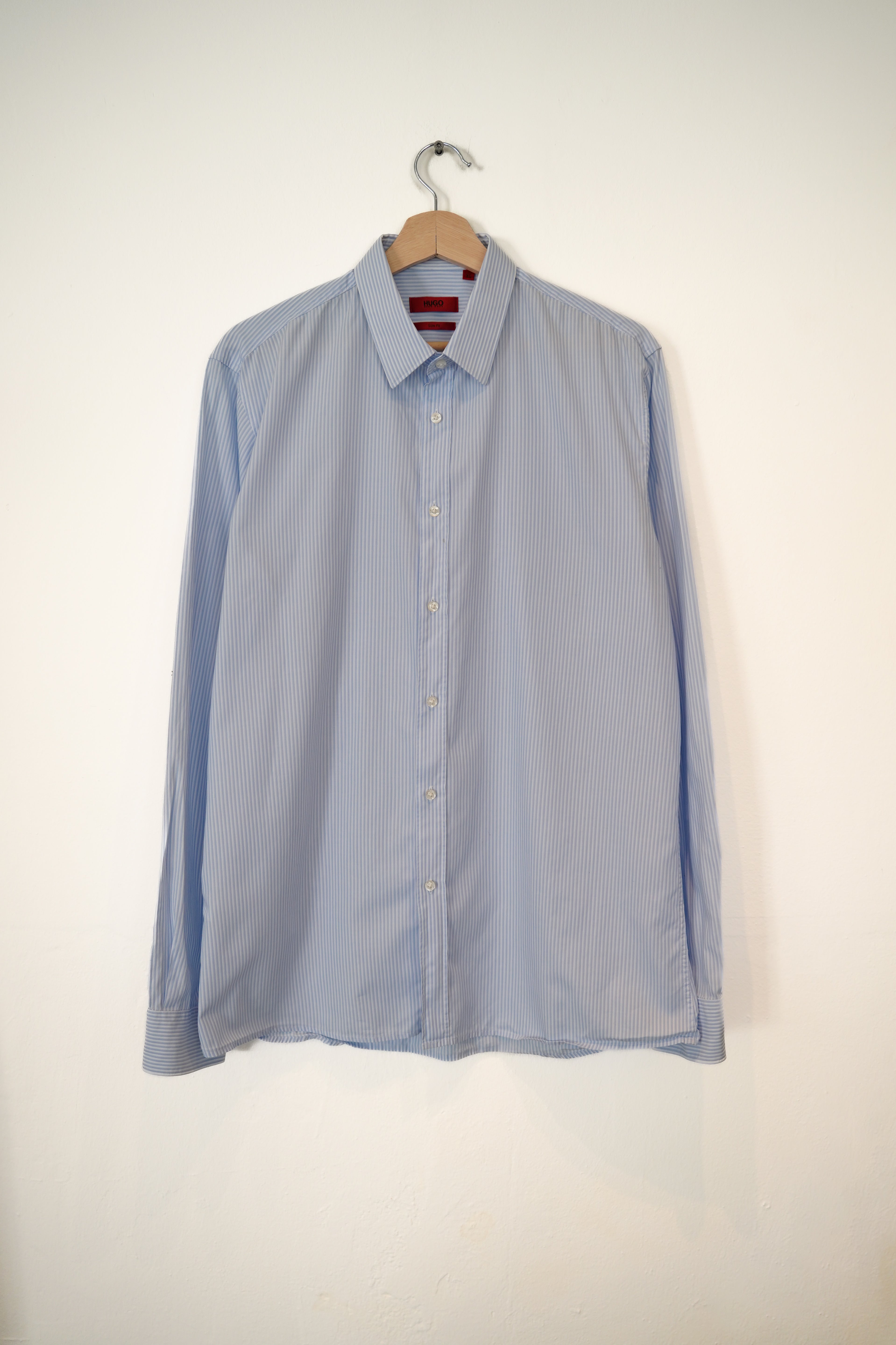 Hugo Boss Lightblue and White Striped Slim Fit Cotton Shirt