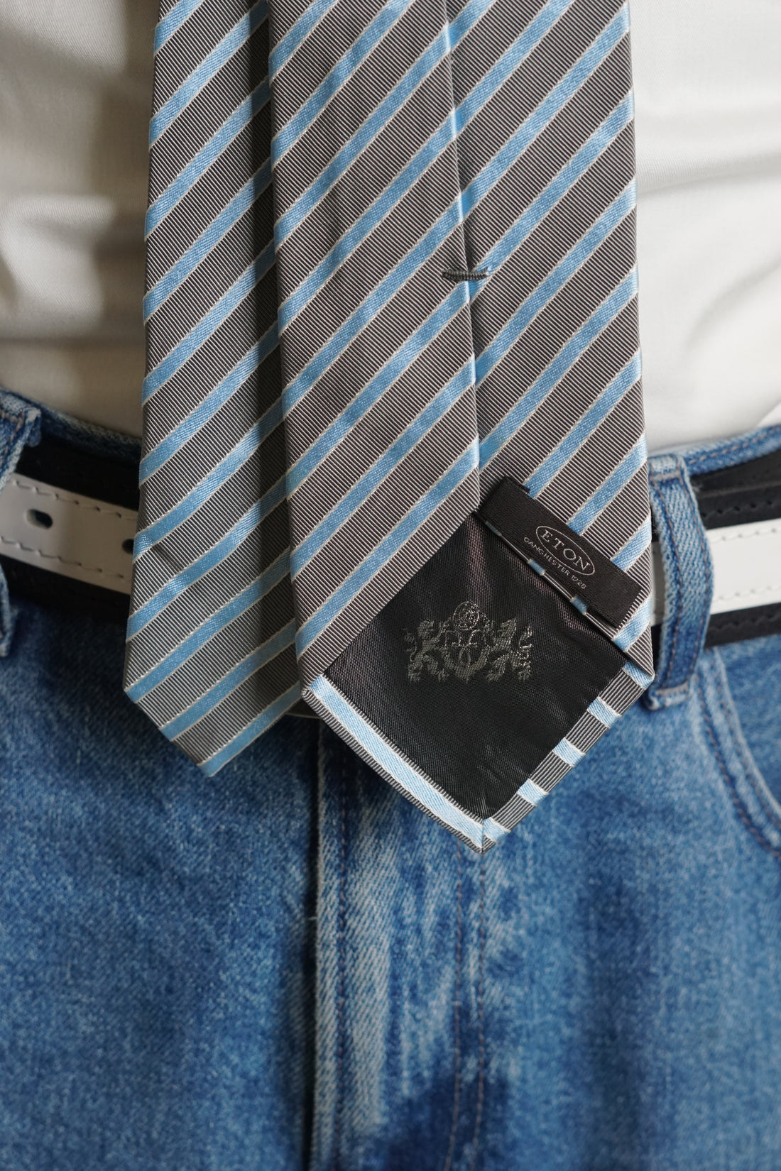 Eton Lightblue and Grey Striped Silk and Cotton Tie