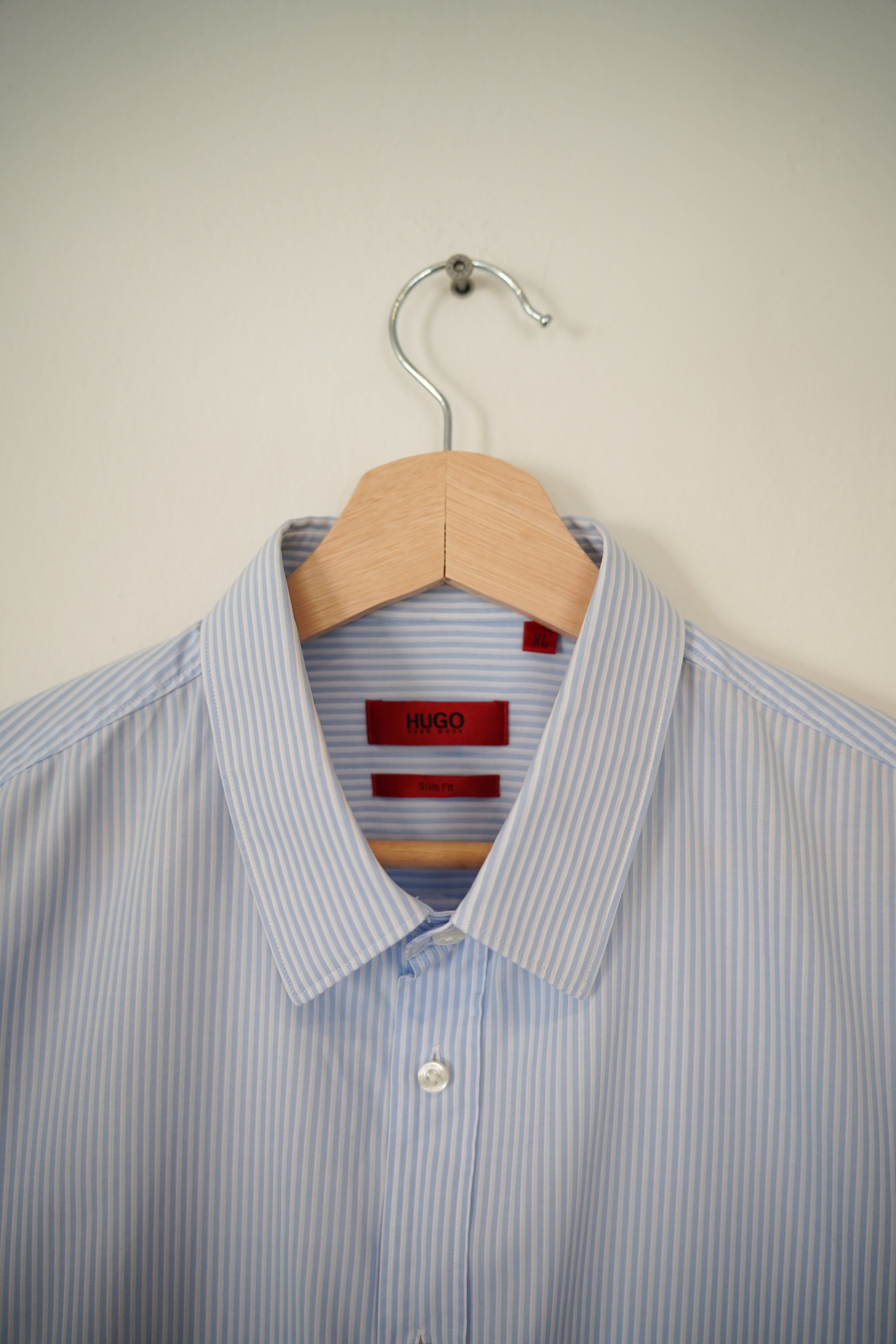 Hugo Boss Lightblue and White Striped Slim Fit Cotton Shirt