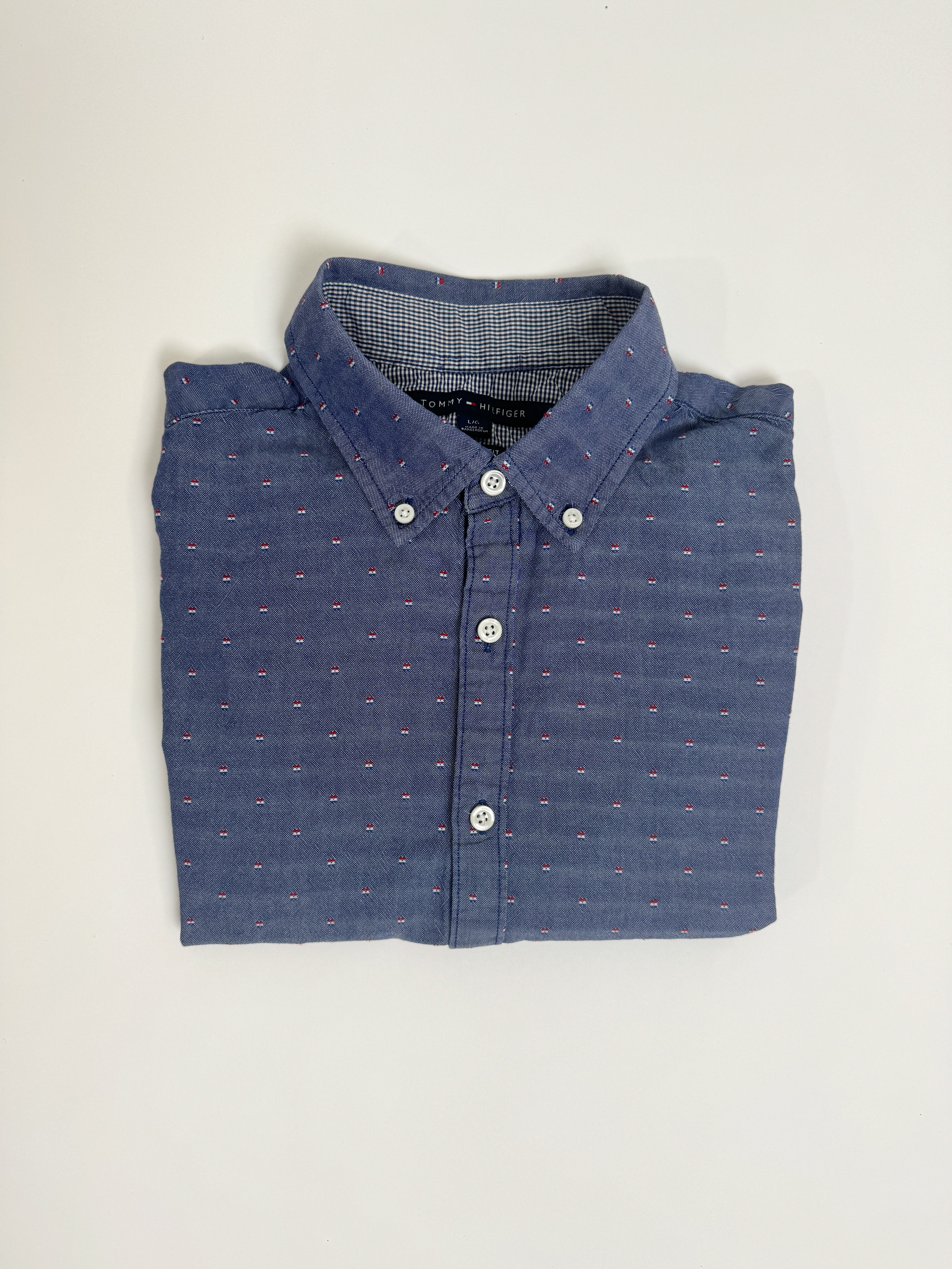 Tommy Hilfiger New York Blue Fit Marineblaues gepunktetes Hemd