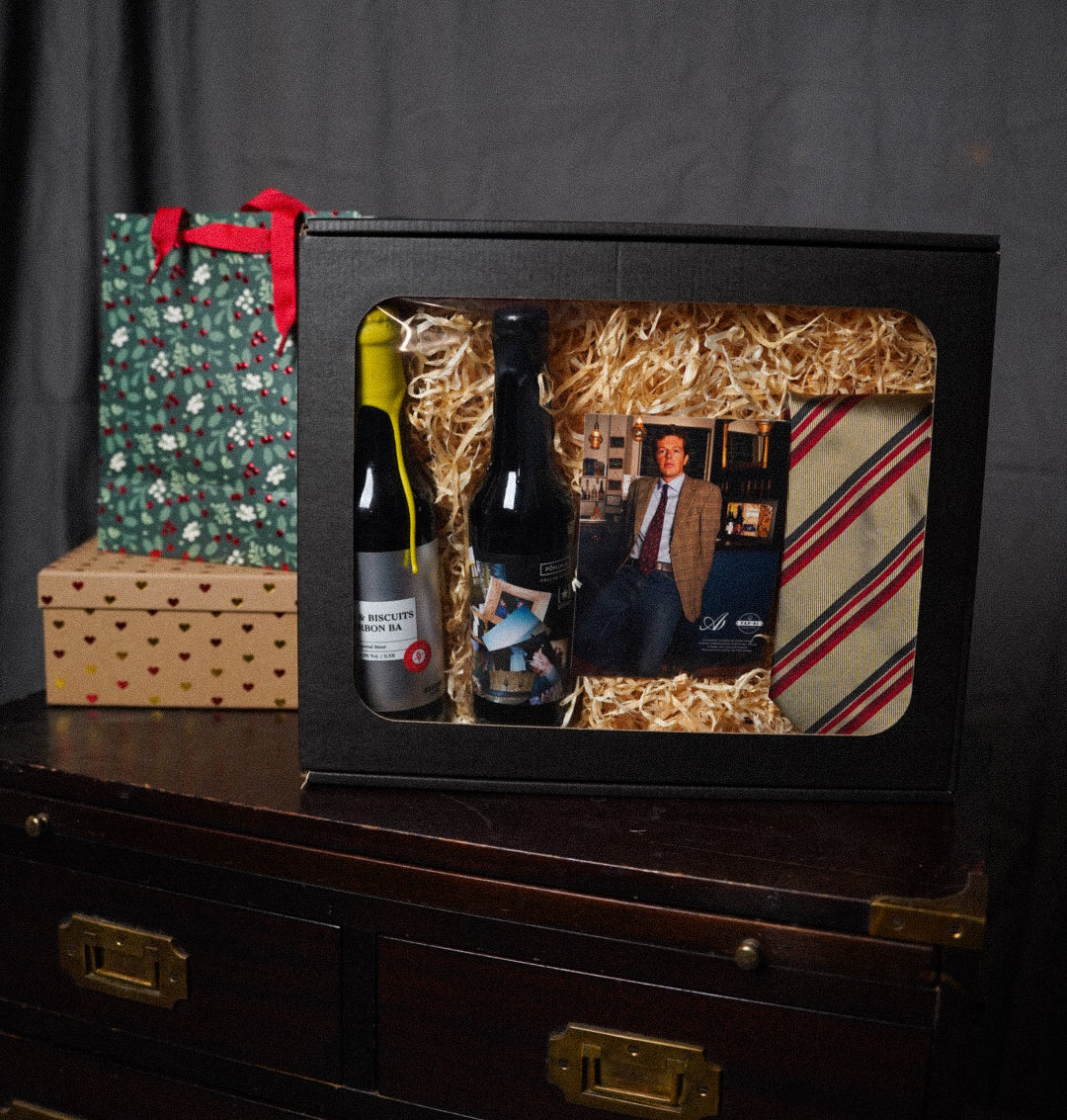 Gift box: Valentino Gold, Red and Navy Striped Silk Tie